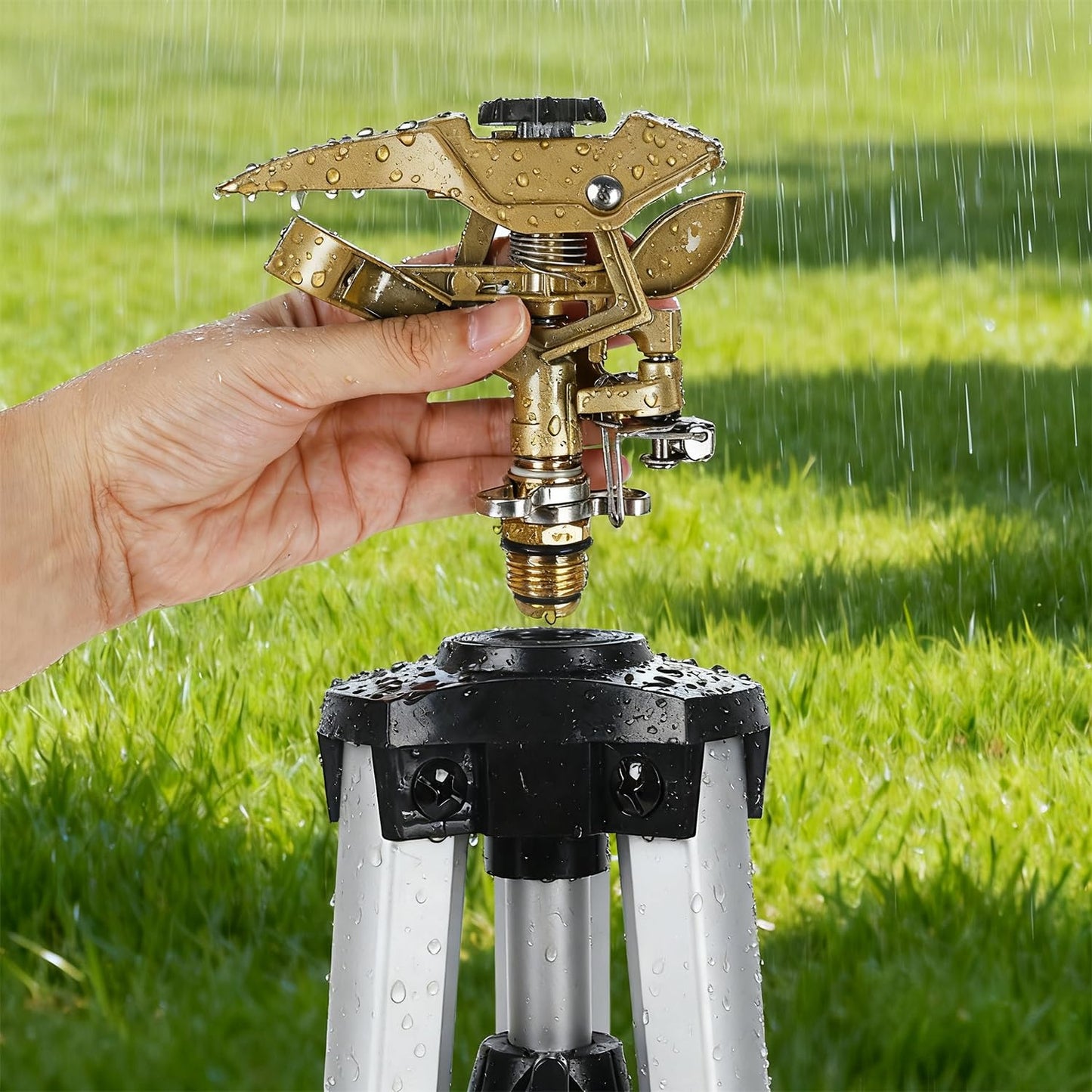 Biswing 2 Pack Impact Sprinklers, Heavy Duty Zinc Alloy Lawn Sprinkler Head with 1/2" NPT Thread, Adjustable 360 Degree Watering Sprinkler for Large Area Grass Yards Patio Garden Irrigation