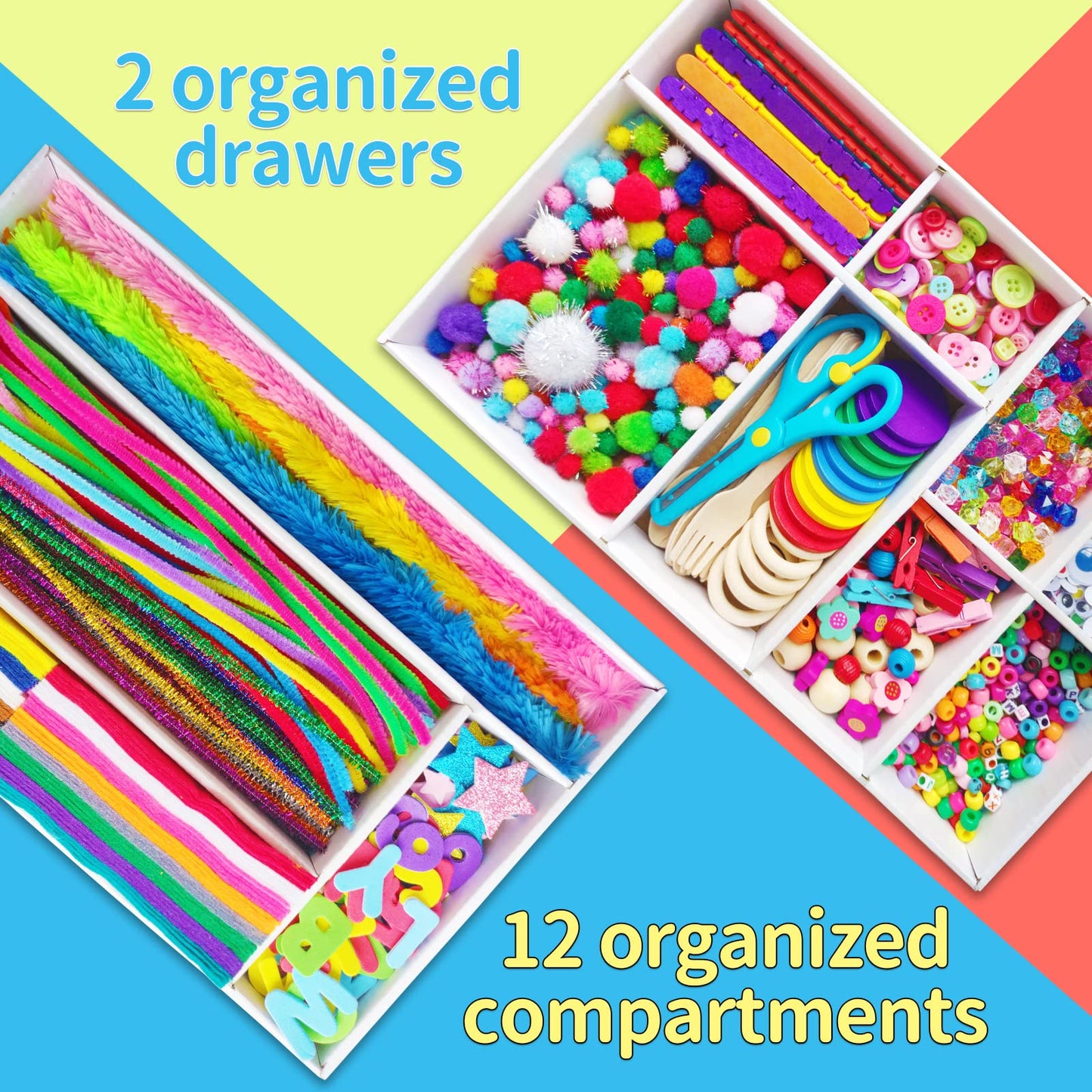 Itopstar Crafts for Kids -3000pcs+ Art Supplies Kids Art Supplies Great for School, Homeschool and Kindergarten DIY Crafting Projects-Giant Craft Box for Supplies