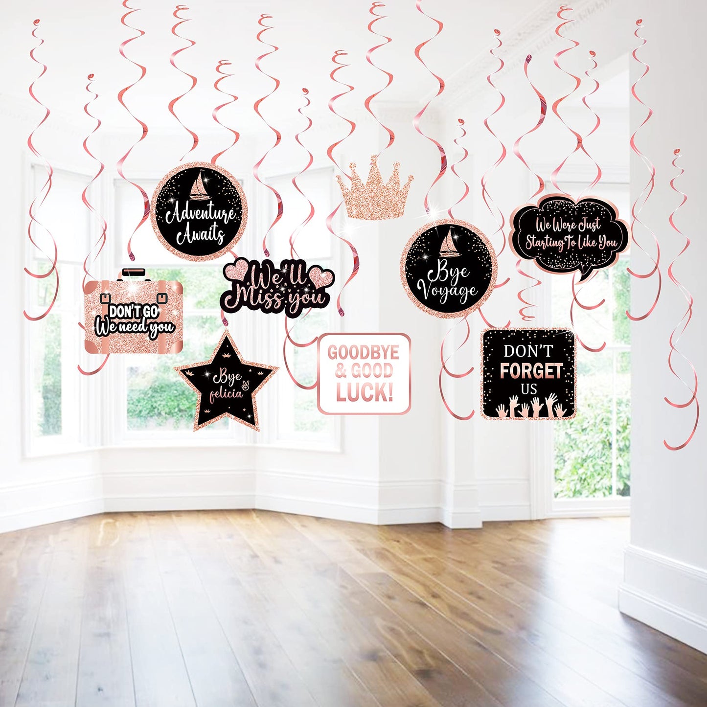 Rose Gold Farewell Party Decorations Supplies Kit, Will Miss You Banner, We Will Miss You Decorations, Going Away Party Hanging Swirls Decorations