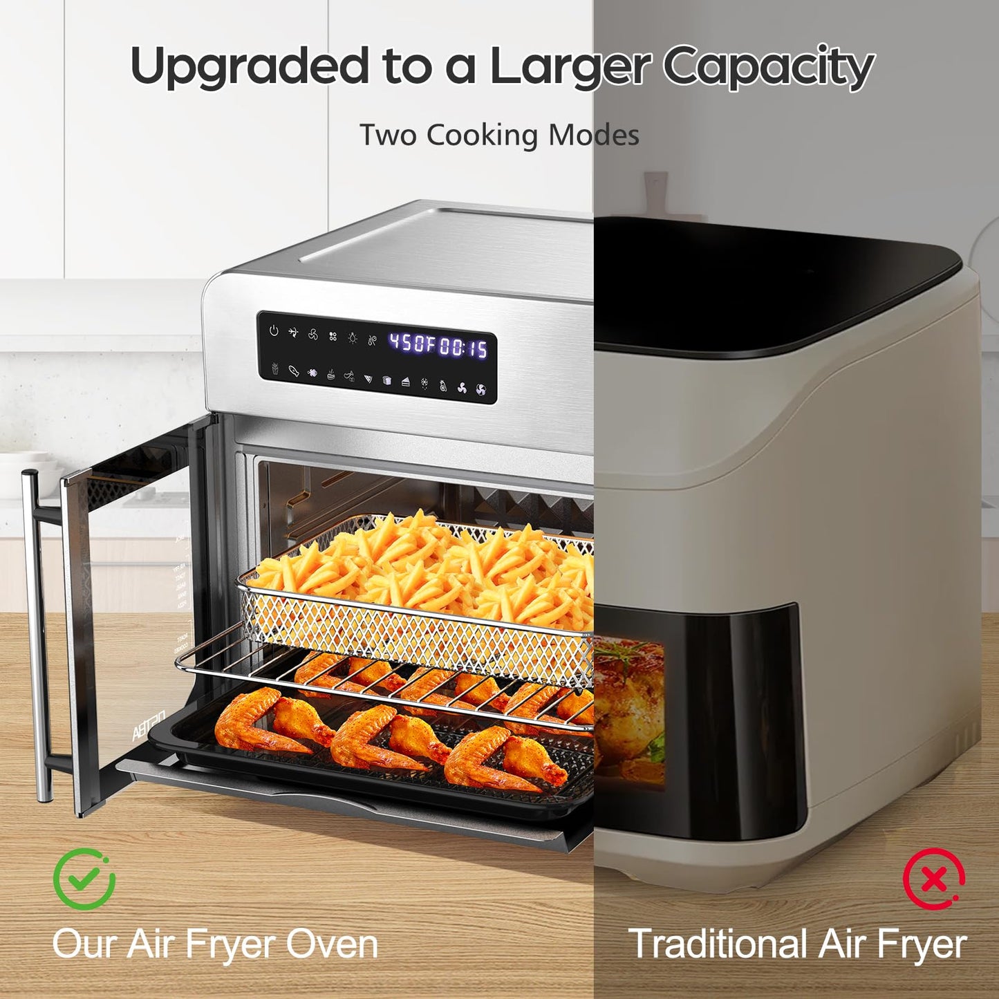 OSTBA French Door Air Fryer Toaster Oven Combo, 24 QT Extra Large Capacity 10-in-1 Airfryer Oven, 30% Faster 90% Less Oil, 102 Recipes & 7 Accessories, Stainless Steel
