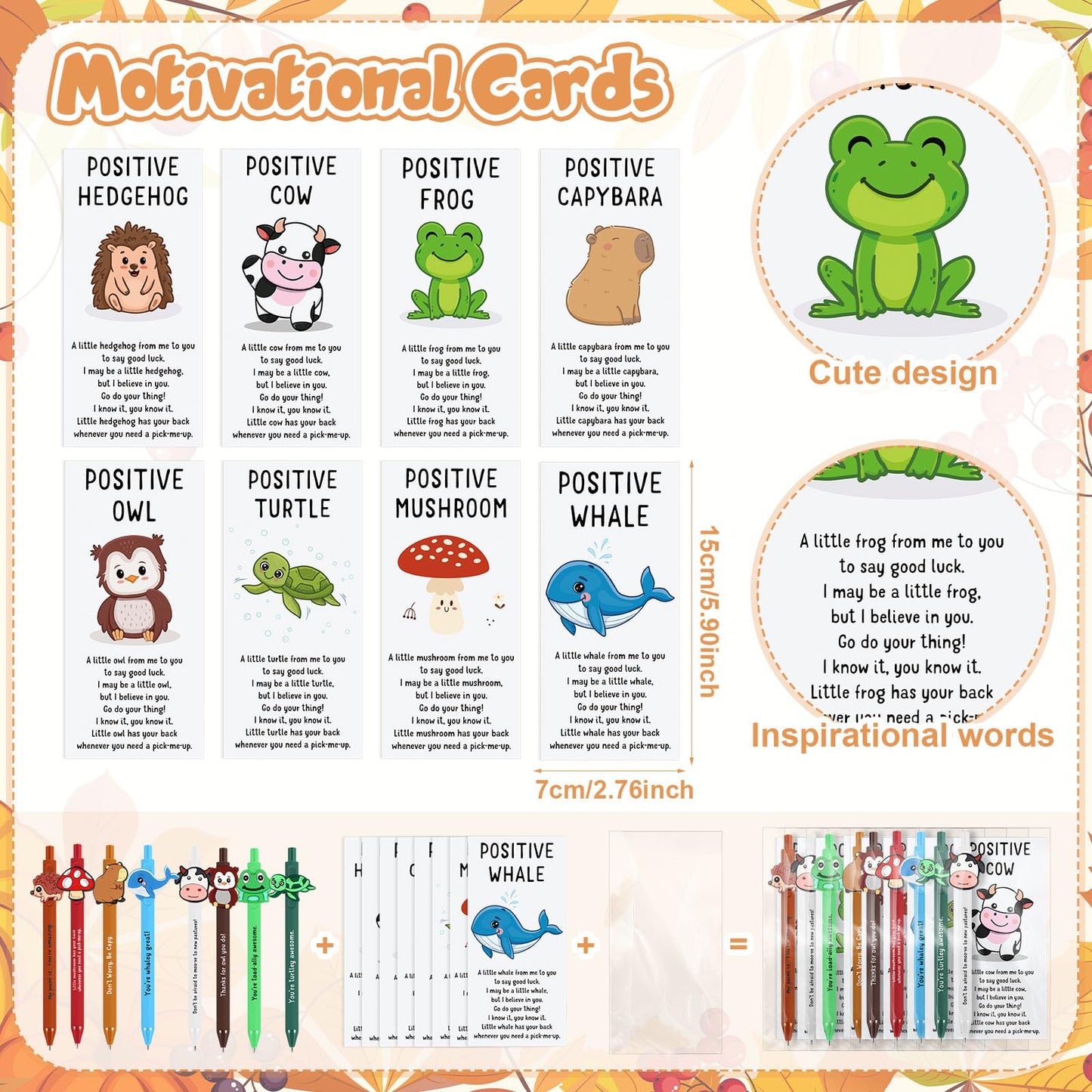 Landical 16 Set Positive Animal Pens Graduation Gift Bulk Cute Funny Pen with Inspirational Card Employee Appreciation Gift for Office Coworker Staff Nurse Teacher Student Classroom