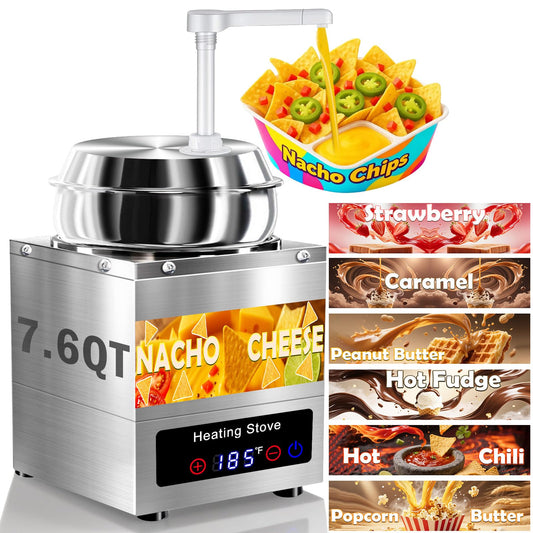 Nacho Cheese Dispenser with Pump - 7.6 QT Nacho Cheese Sauce Warmer Machine, Hot Fudge Warmer with 6-Level Temperature Adjustment, Commercial Dispenser for Syrup Hot Chili Caramel Peanut Butter