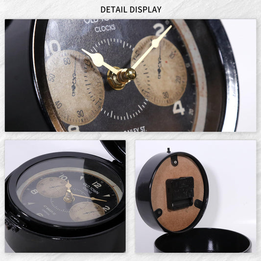 QIYAODECO Vintage Jewel Box Table Clock, Vintage Decorative Desk and Shelf Clock, Mantel Clock Farmhouse Clocks, Home Décor for Living Room, Bedroom, Bedside, Desk, Gift Clocks (Black)