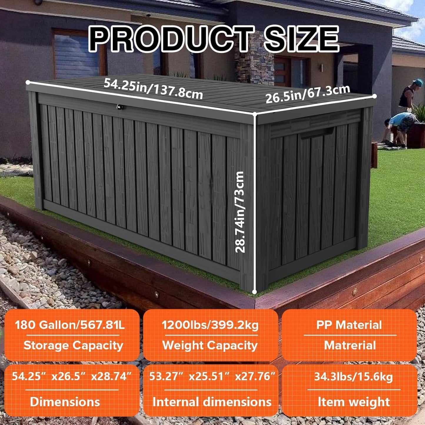 PATIOEASY Outdoor Storage Box 180GAL Waterproof Resin Deck Box,UV-Resistant Lockable Package Delivery Bin for Garden Tools,Large Patio Outside Cushions,Pool Accessories Supplies,Chest,Furniture,Black