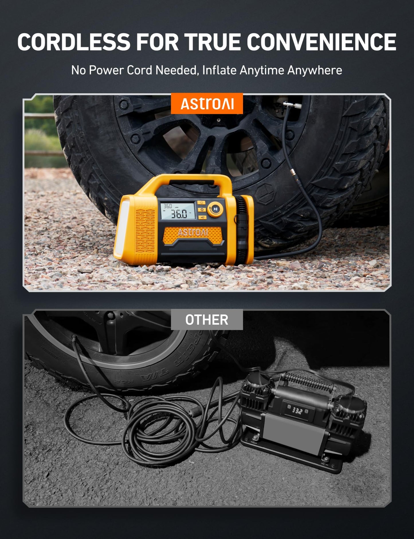 AstroAI TC3 Air Compressor Portable Tire Inflator Offroad Air Compressor for Truck 150PSI with Digital Display Air Pump for Car Heavy Duty for 4x4 Vehicle, RV, SUV, Car Accessories Yellow