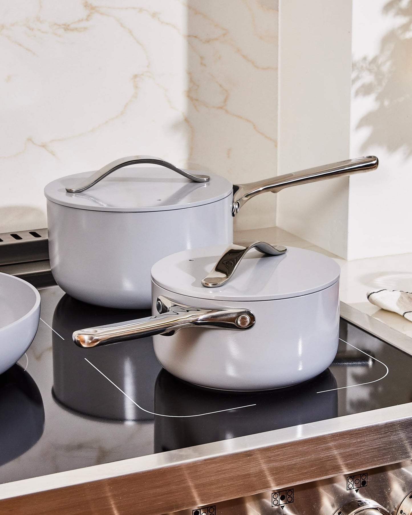 Caraway Nonstick Ceramic Sauce Pan with Lid (3 qt) - Non Toxic, PTFE & PFOA Free - Oven Safe & Compatible with All Stovetops (Gas, Electric & Induction) - Navy