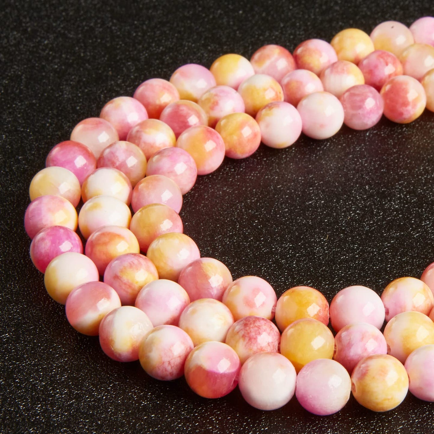 100pcs 10mm Pink Yellow Jade Beads Natural Gemstone Beads Round Loose Beads for Jewelry Making