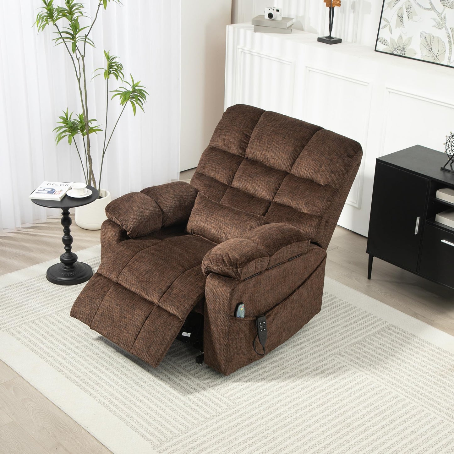 REHOUSING Oversized Power Lift Recliner Big Man 400lbs, Extra Wide Recliner Chair with Lifts Vertically for Elderly, Features Cup Holder, Heat and Massage, Zero Gravity Lay Flat for Adults (Brown)