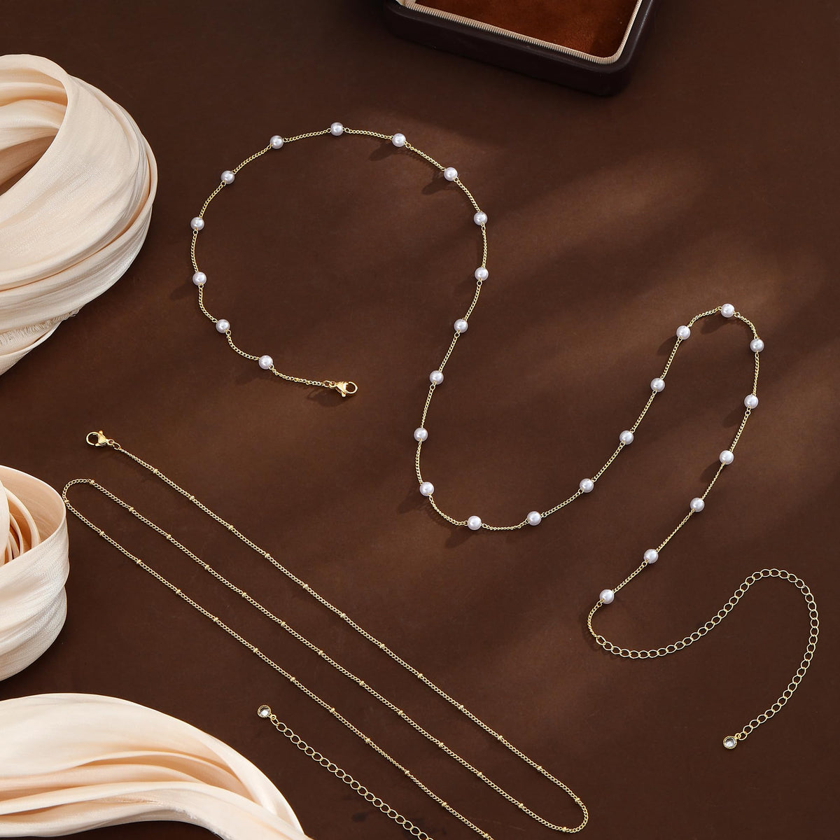 JIKASI 14K Gold Plated Waist Chain for Women Dainty 2Pcs Layered Belly Chain Beaded Pearl Body Chain Belt Set Waterproof Summer Beach Bikini Jewelry Accessories Adjustable Waist Beads Gift