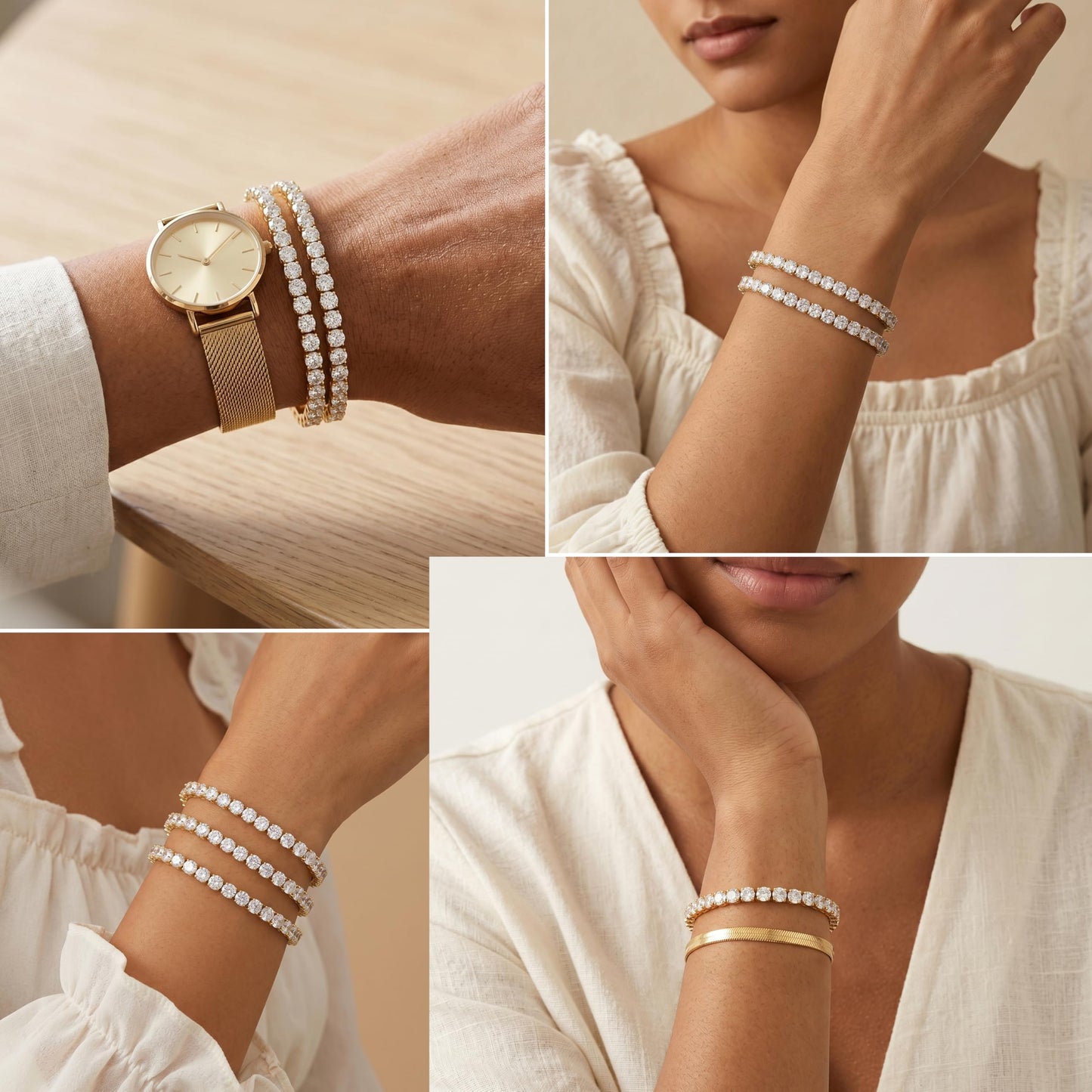 Chunky 4mm Gold Tennis Bracelet Set for Women, 14K Gold Plated Triple Stackable Large Zirconia Bracelets, Bold Statement Jewelry, 3-Piece Heavy-Shine Link Set, Y2K Fashion Accessory