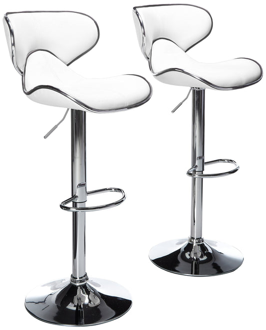 Roundhill Furniture Masaccio Cushioned Leatherette Upholstery Airlift Adjustable Swivel Barstool with Chrome Base, Set of 2, White