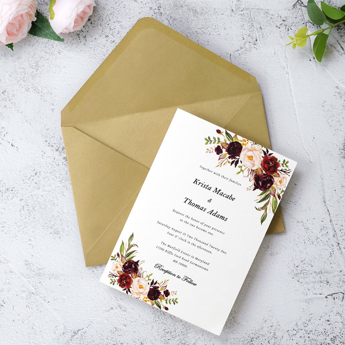 PONATIA 50 PACK A7 Envelopes, 5.25 x 7.5'' Dark Gold Shiny Envelopes For 5x7 Weddings Invitation Cards, Graduation Invite, Acrylic Invitations, Photos…