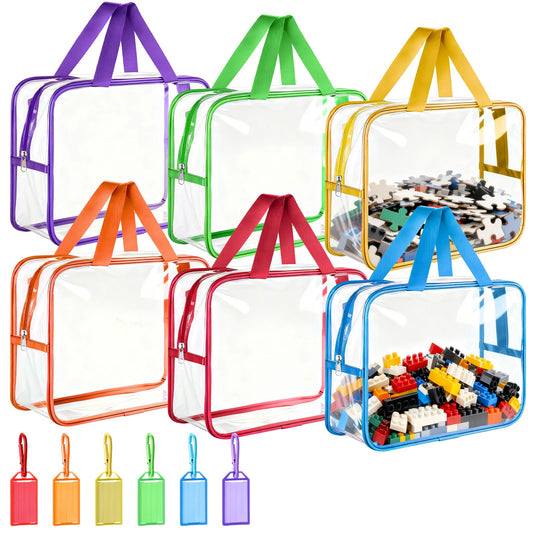 6 Packs Large Toy Storage Bags And Keychain Tags- Large Black Waterproof Reusable Toy Bags with Travel Waterproof Storage Bags With Zipper For Cosmetics, Building Blocks, And Stationery