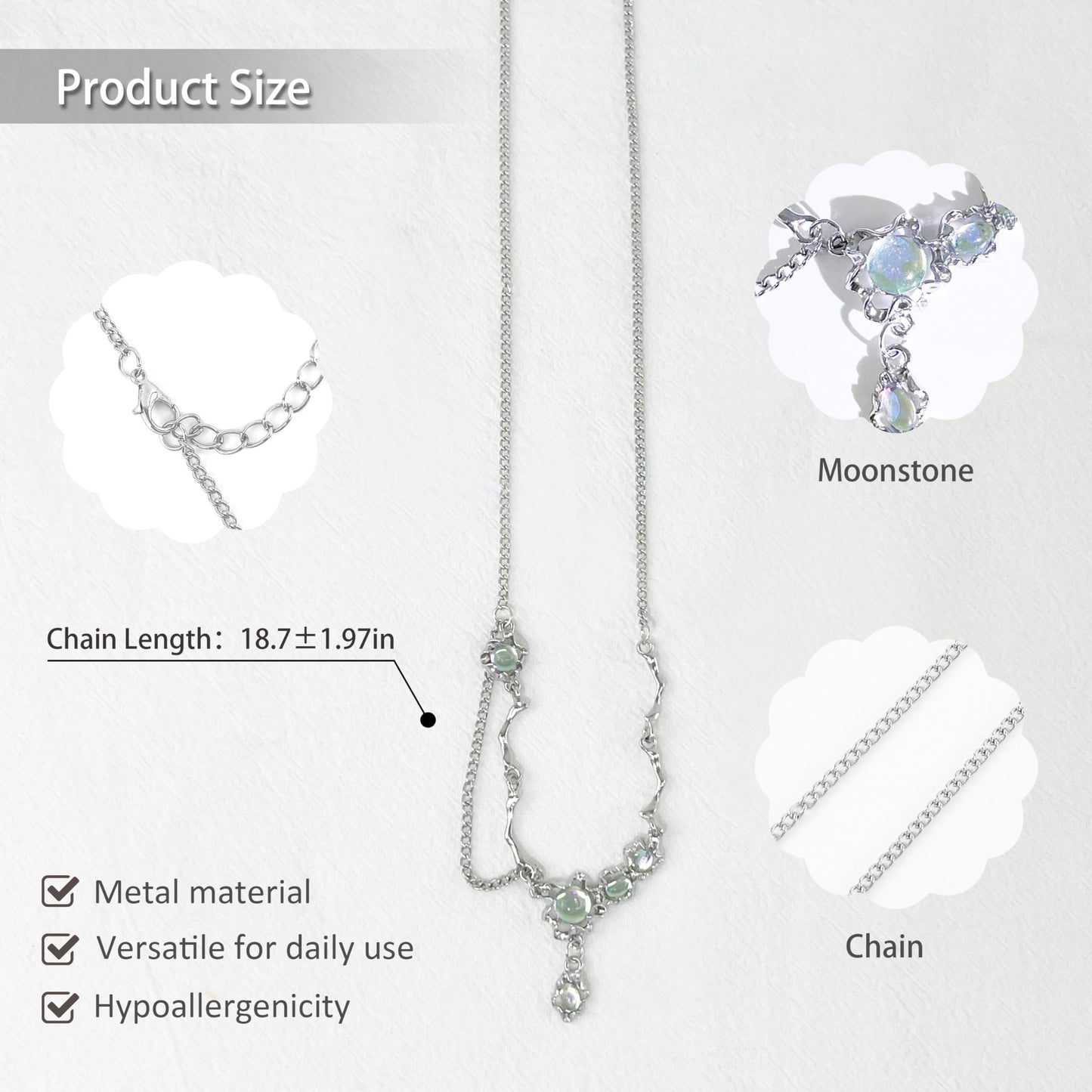 Buyongwant Y2k Irregular Necklace for Women Moonstone Cat Eye Fashion Collar Chain Design Spicy Silver Jewelry