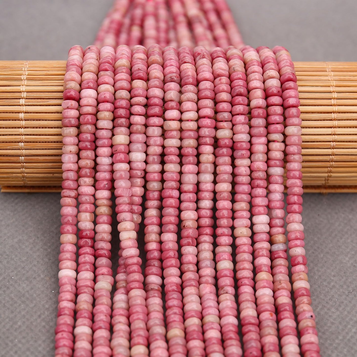 BONNY BOXX 1 Strand (150PCs) Natural 2 * 4mm Rhodochrosite Rondelle Beads, Natural Abacus Disk Stone Beads Loose Spacer Gemstone for DIY Bracelet Necklace Jewelry Making