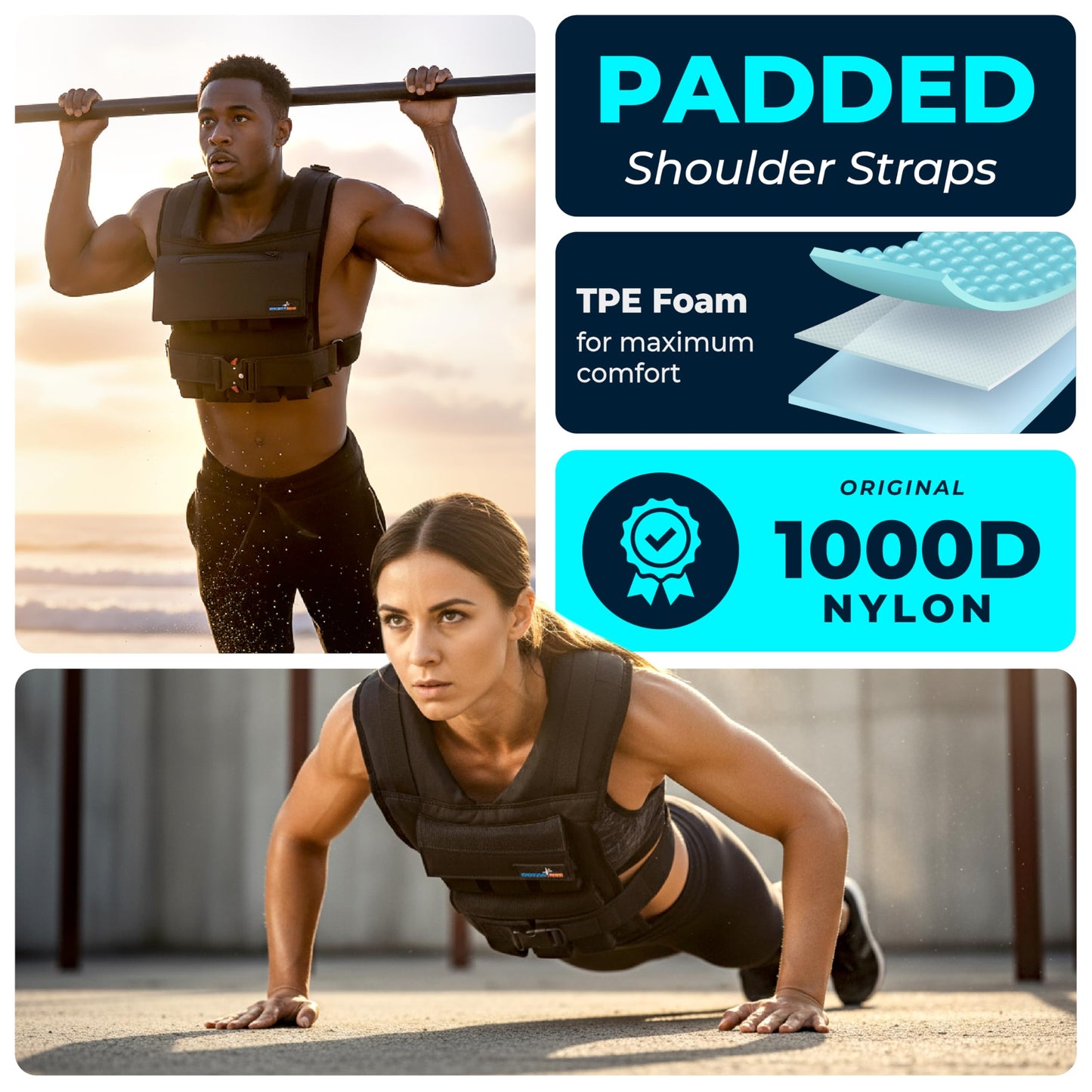 Gymnastics Power - Weighted Vest 6lb, 10lb, 12lb, 25lb, 35lb, 45lb, 60lb Removable Iron Weights for Men and Women Workout for Calisthenics and Fitness Sport Training (45 LB - Black)