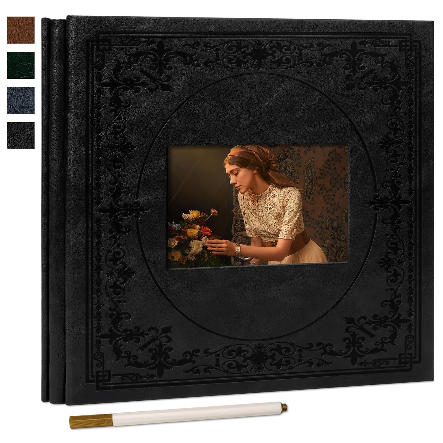 Vienrose Self Adhesive Faux Leather Photo Album with Window DIY Scrapbook Kit for 4x6 5x7 8x10 Pictures, Memory Book for Baby Kids Wedding Journal School Polaroid, 30 Sheets(60 Pages) Black