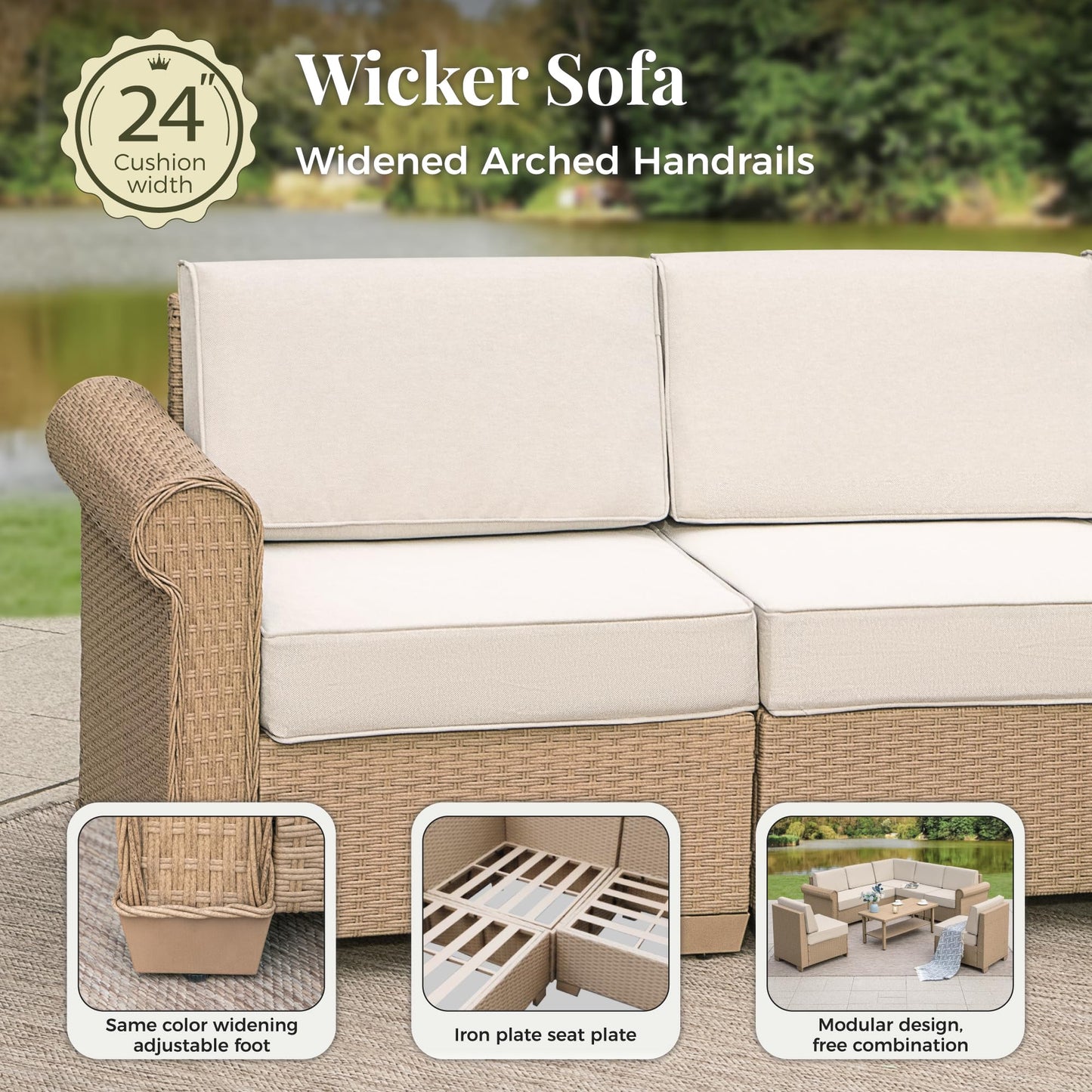 MIXPATIO Patio Furniture Set, 6 Piece Outdoor Rattan Wicker Sectional Conversation Set with 5.5" Thick Waterproof Cushions and Coffee Table for Deck Backyard