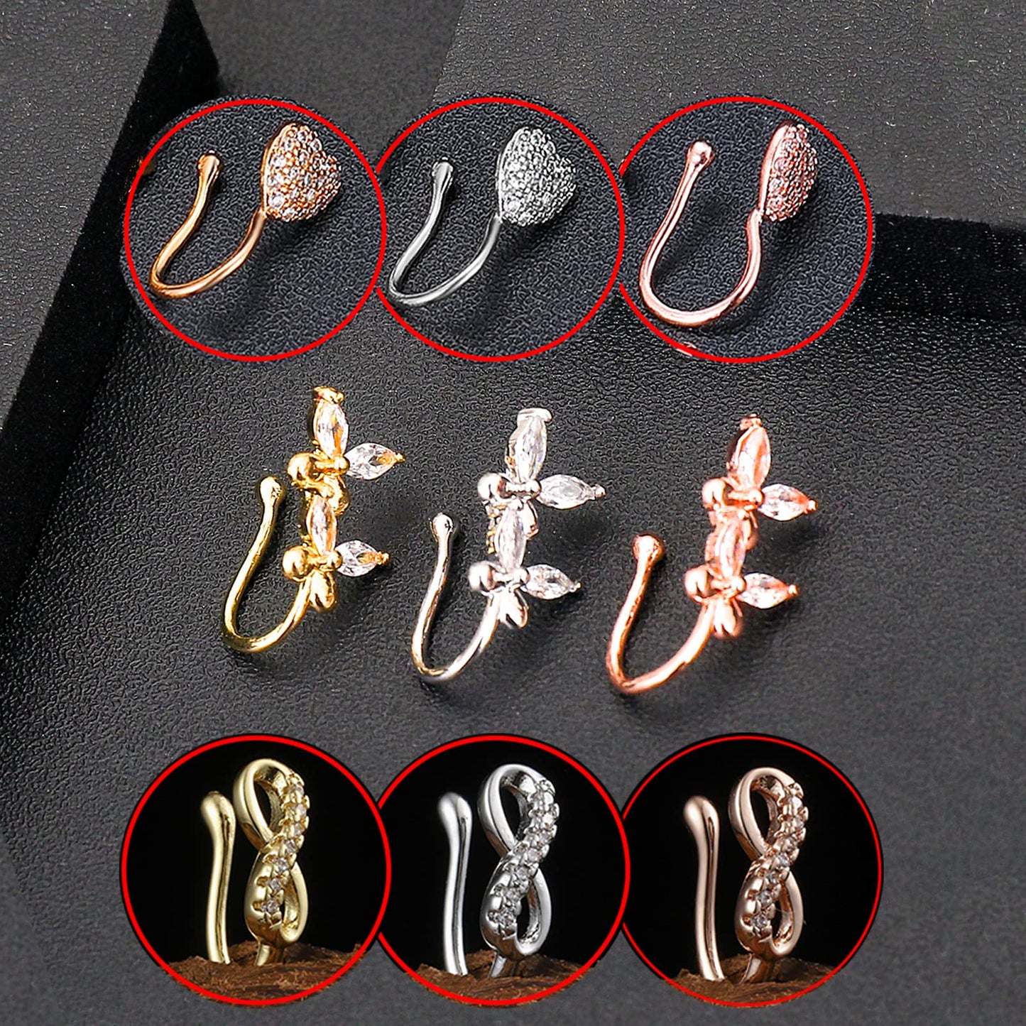 VitaCool Fake Nose Rings Faux Non Piercing Nose Cuffs for Non Pierced Nose Fake Septum Ring Spring Clip on Ring for Women Men (T0-9pcs-Gold)