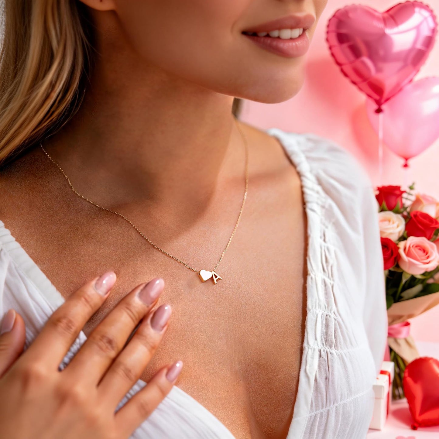 Turandoss Heart Initial Necklaces for Women Trendy, 18K-Gold-Plated Dainty D Heart Tiny Initial Necklaces Letter Jewelry for Women