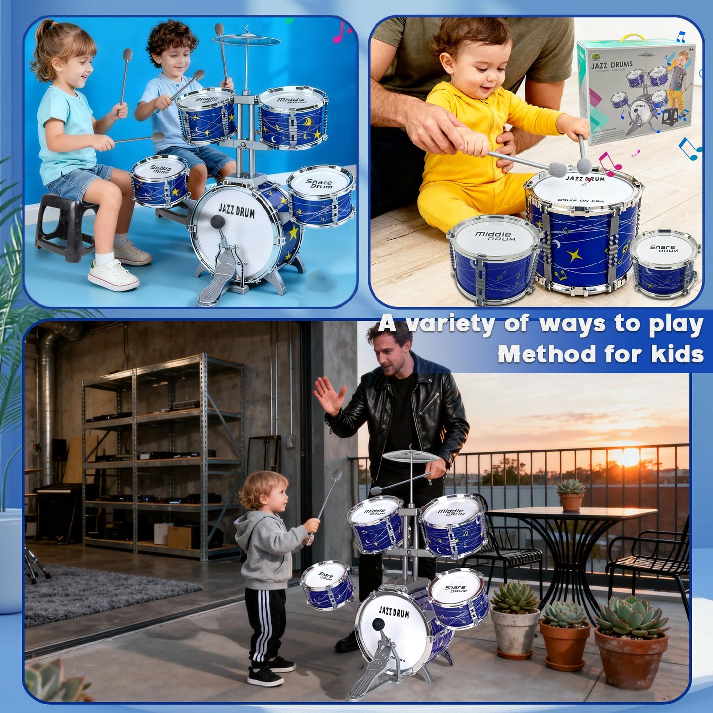 Kids Drum Set for Toddlers 1-3, Upgraded Kids Jazz Drum Ages 3-5, Musical Instrument Toys & All Plastic, Percussion Beginner Christmas Gift Toys for 3 4 5 6 Year Old Boys Girls Ages 2-5 4-6 5-7