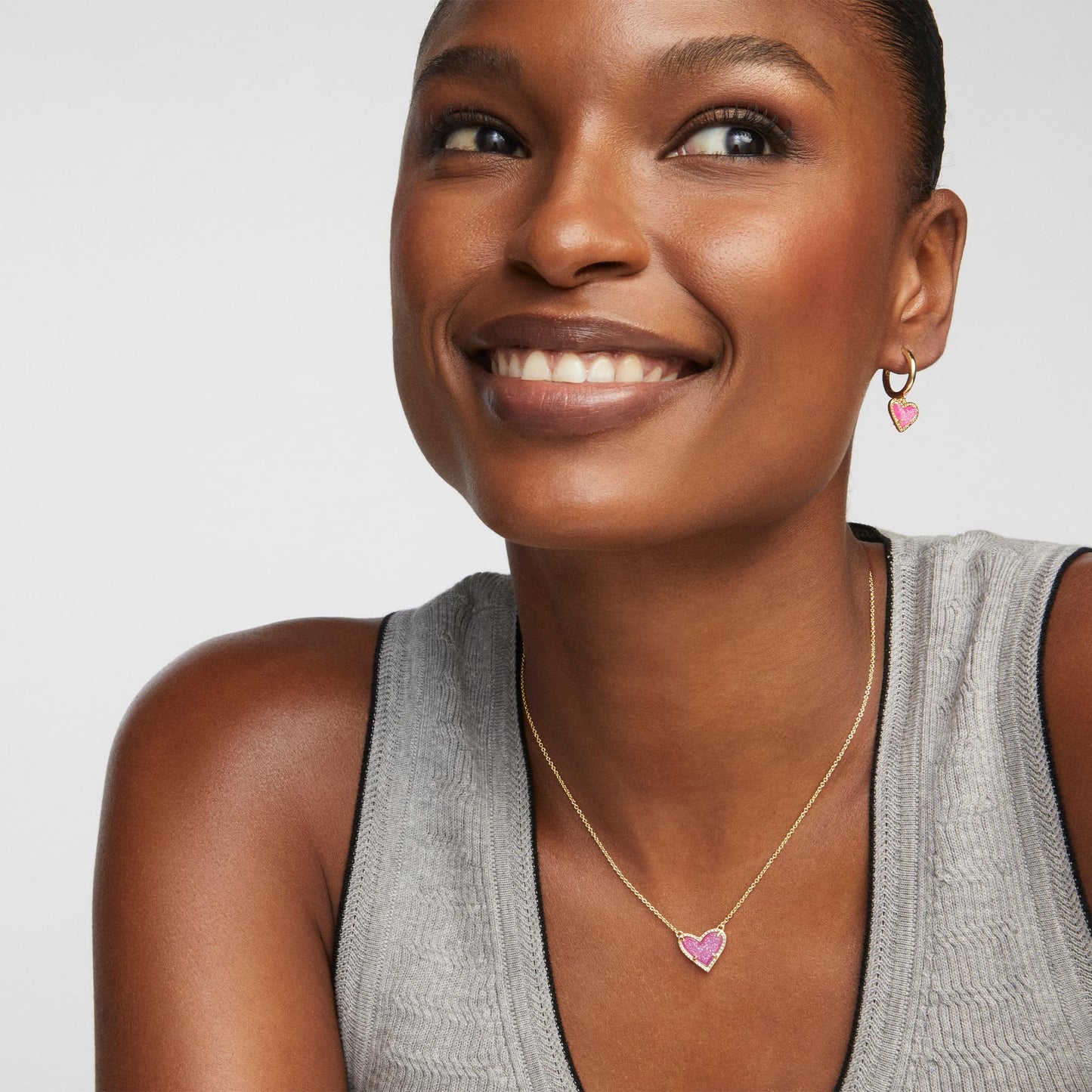 Kendra Scott Ari Heart Pendant Necklace, 14k Gold-Plated Brass, Fashion Jewelry for Women, Hot Pink Drusy