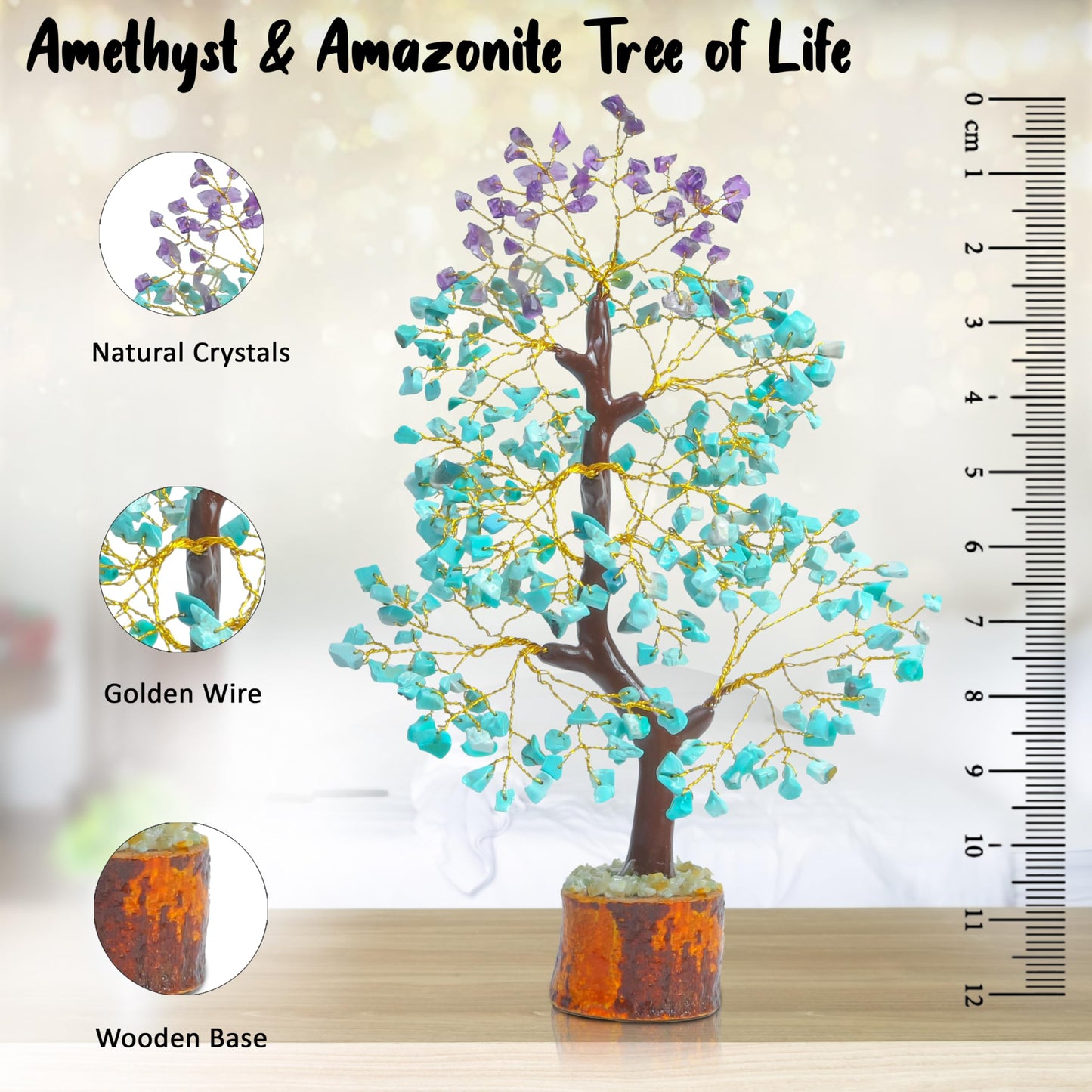 Crocon® Amethyst & Amazonite Tree of Life for Positive Energy feng Shui Tree, Fake Bonsai Tree, Crystals and Healing Stones, Money Tree, Room Decor Stone Tree, Healing Crystals, Spiritual Gifts