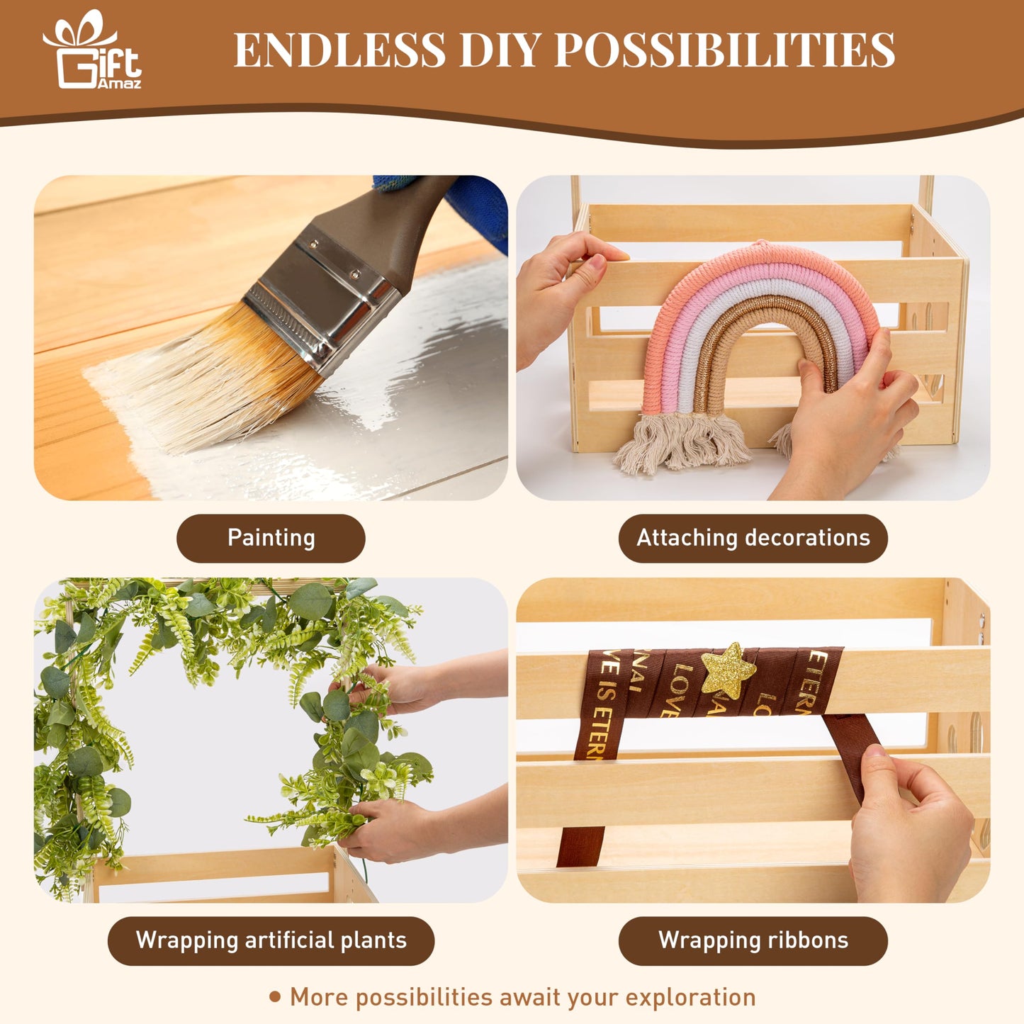 GiftAmaz Wooden Baby Shower Crate Closet, Baby Storage Crate Hamper with Handle, Basket for Baby Shower Gifts, Welcome Gift Basket for Newborn Boys Girls, Pregnancy Gifts for New Parents