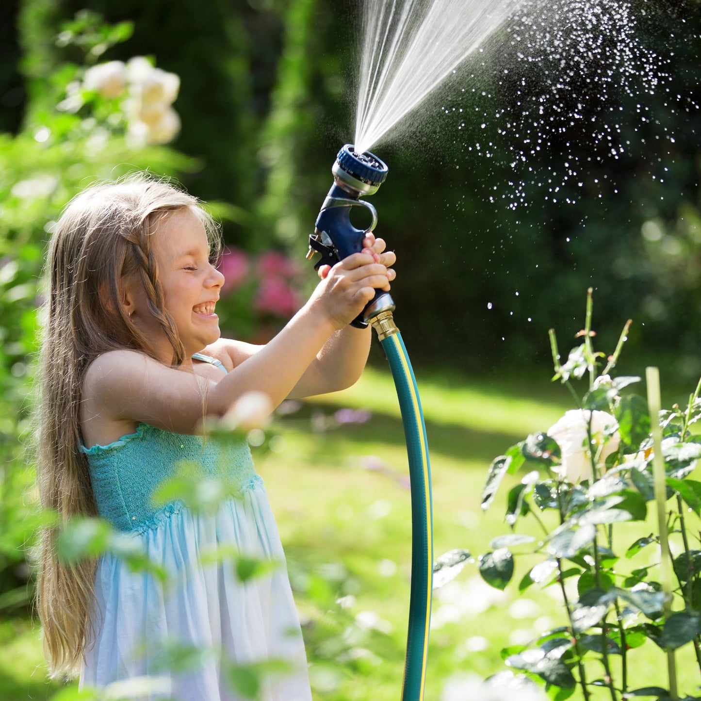Solution4Patio Homes Green Garden Hose 3/4 in. x 25 ft. -Kink Free, No Leaking, Male/Female Fittings -Heavy Duty Durable Flexible Lightweight Water Pipe -Brass Aluminum Ends for Household & Commercial