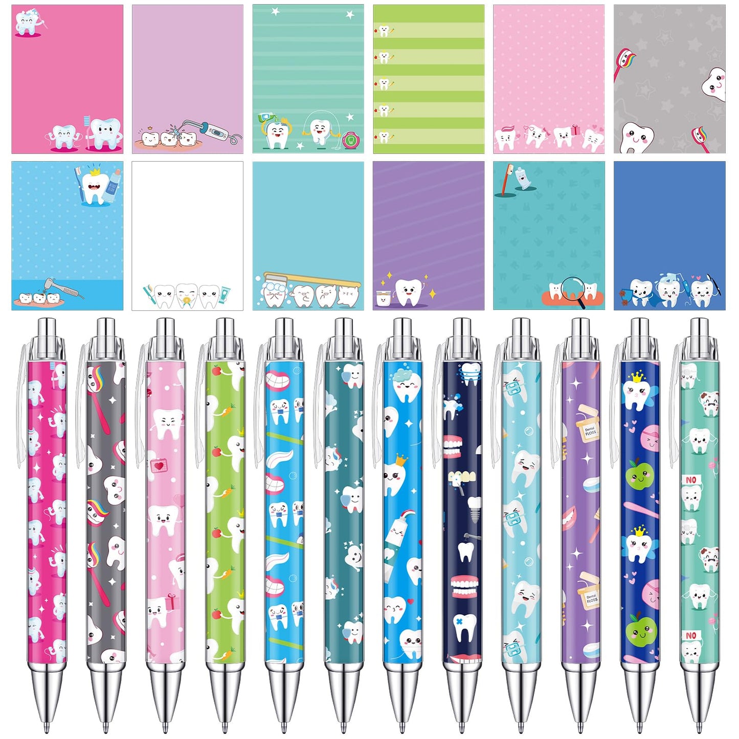 Thenshop 24 Pcs Dental Pens and Notepad Set Teeth theme Gifts Dentist Assistant Accessories Dentists Pens for Office School Home Stationery Fall Thanksgiving Christmas Classroom Craft Gifts