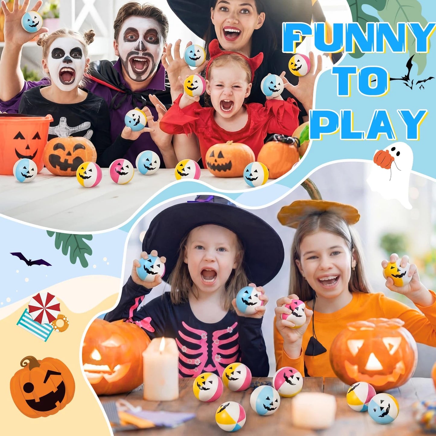 Roowest 24 Pcs Summer Halloween Stress Balls 2.5 Inch Mini Beach Stress Ball for Summer Halloween Party Favor Carnival Reward Beach Games