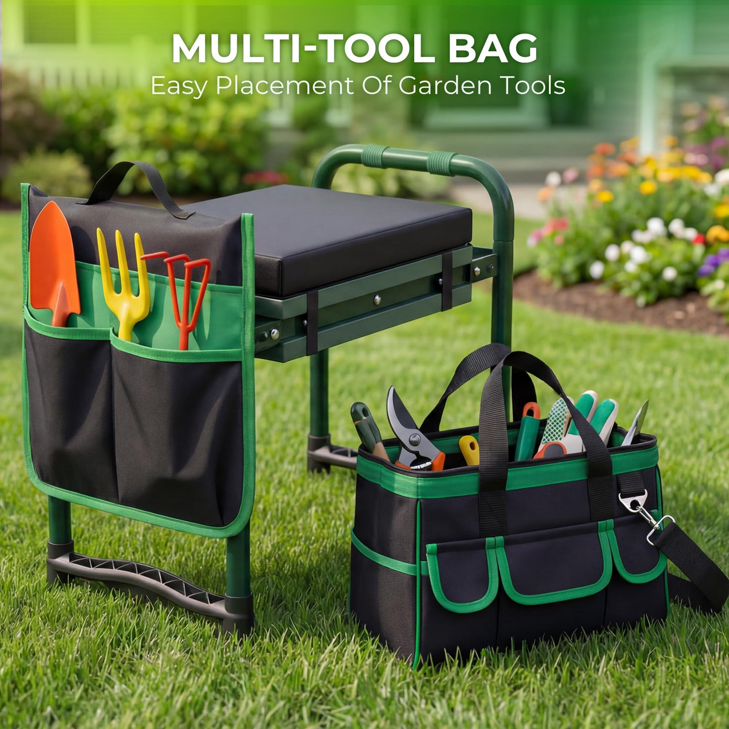 Walensee Foldable Garden Kneeler and Seat Bench with Cross-Body Tool Bag, Removable Tool Pouch, Heavy Duty Garden Stool with Soft Kneeling Pad, No Assembly,Ideal Gardening Gift for Mom Women Seniors
