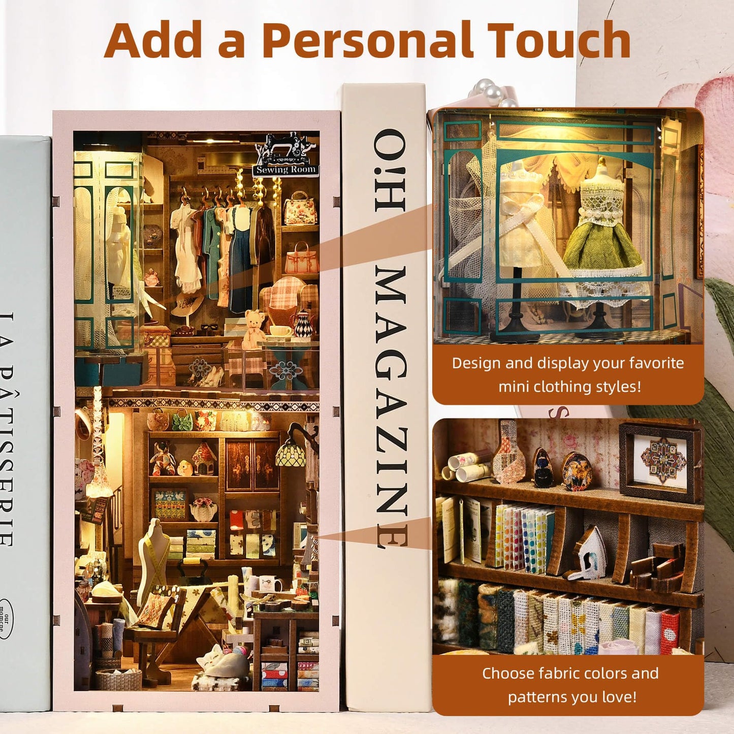 fifijoy Book Nook Kit - DIY Miniature House Dollhouse Kit for Adults and Teens, Booknook Tiny House Bookshelf Decor 3D Wooden Puzzle, Gifts for Family Friends (Sewing Room)
