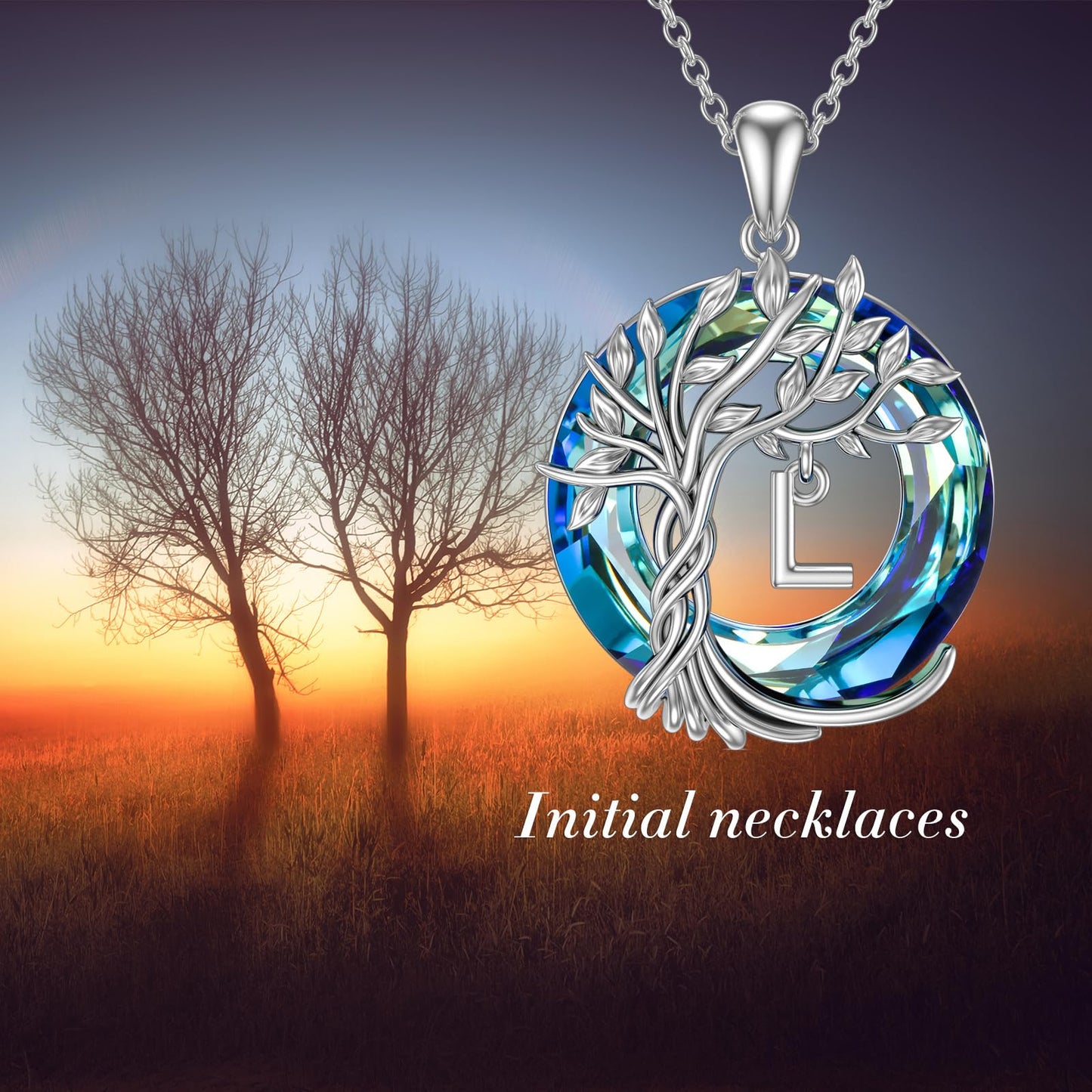 TOUPOP Tree of Life Initial Necklace Gifts for Women Sterling Silver Initial L Letter Jewelry Irish Crystal Pendant Birthday Gifts for Women Her Mom Wife Daughter
