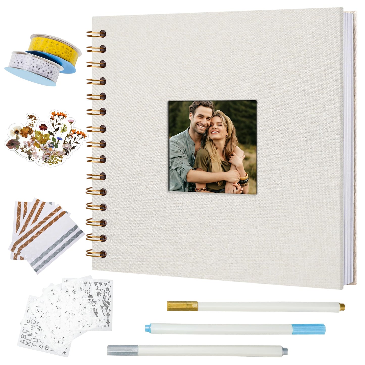 Vienrose Scrapbook 10x10 Inch Hardcover Kraft White Pages DIY Scrapbook Photo Album Linen Cover Scrap Book Photo Albums Scrapbooking Supplies Kit for Couple Family Wedding Travel