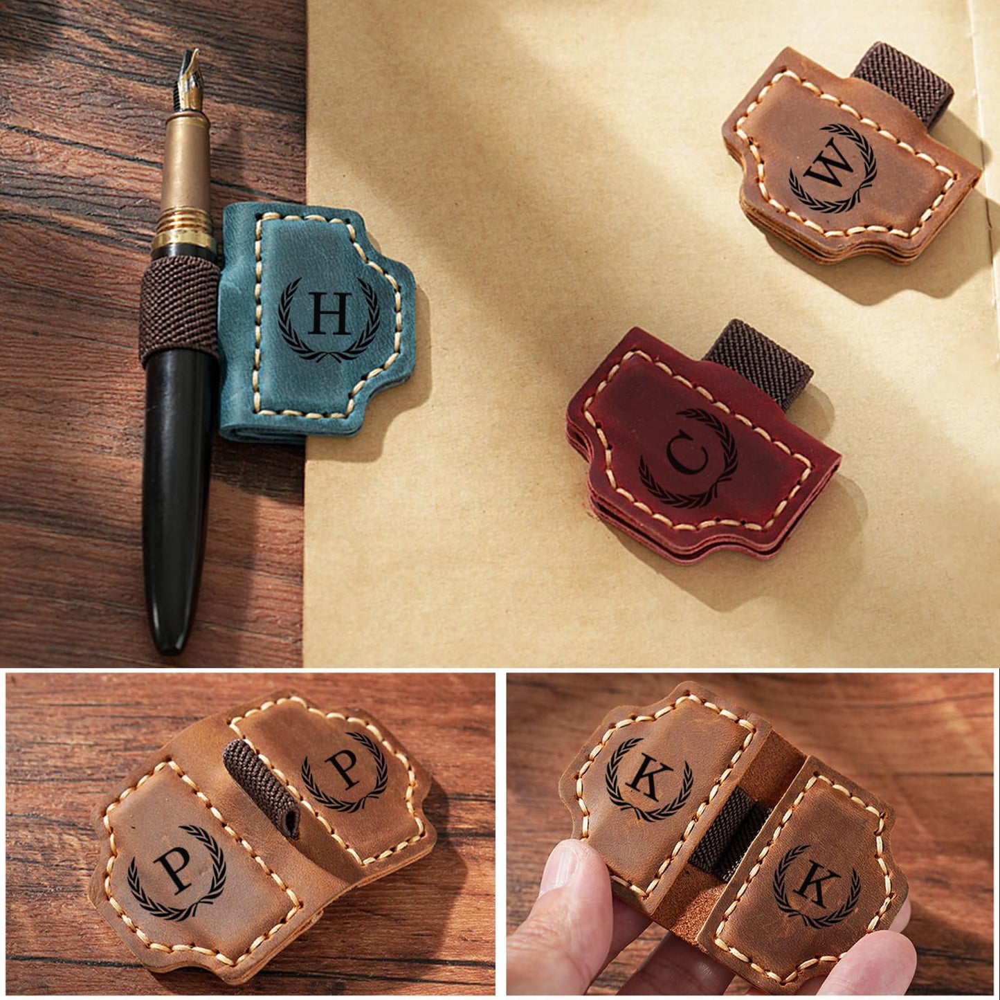 Artlaza Personalized Magnetic Leather Bookmark with Pen Holder - 26 Letters Custom Book Mark with Name Initial Engraved Book Marker for Readers, Book Lovers, Travelers - Gift for Women & Men(Purple，J