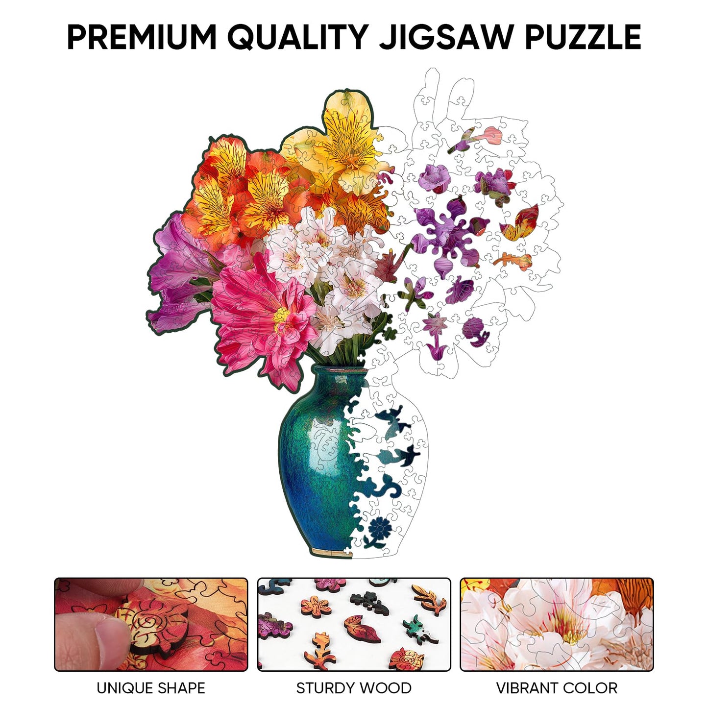 Ixfyloop Wooden Puzzles for Adults, Flower Puzzle Wooden Jigsaw Puzzles for Adults 198 Pieces, Unique Shape Spring Wood Puzzle, Brithday Gift with Puzzle Box for Family Game, 11x12.9 inch