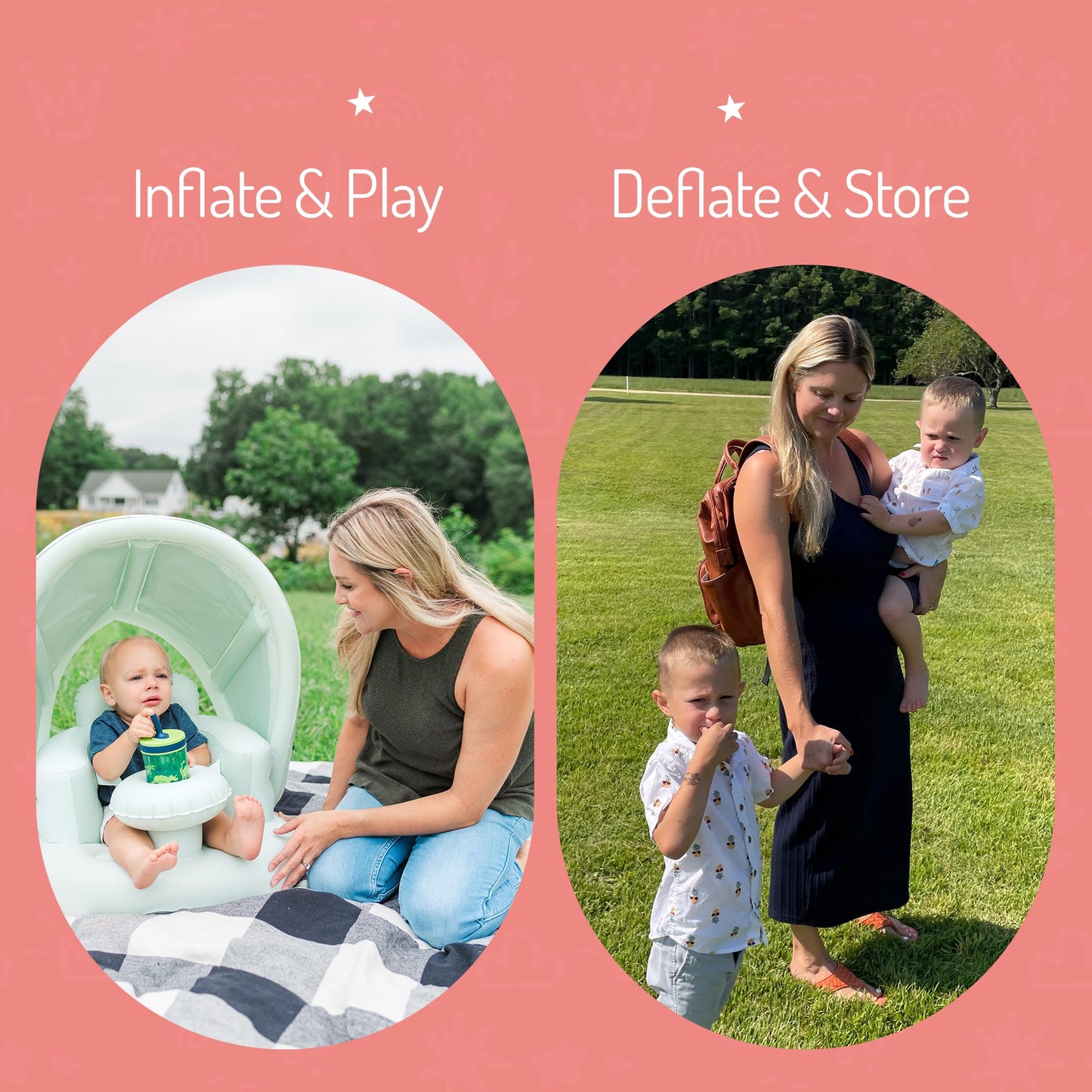 Inflatable Baby Seat for 3-36 Months w/Built-in Pump & Detachable Canopy, Sit Me Up Floor Seat for Baby w/Safety Straps, Inflatable Baby Chair, Indoor/Outdoor Blow Up Chair is Ideal Summer Gift