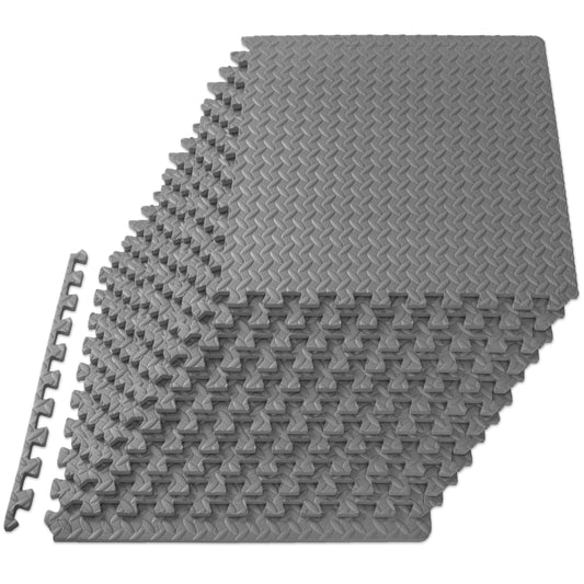 ProsourceFit Exercise Puzzle Mat ½-inch, EVA Interlocking Foam Floor Tiles for Home Gym, Workout Equipment, Kids Play Areas, Grey, 48 SQ FT - 12 Tiles
