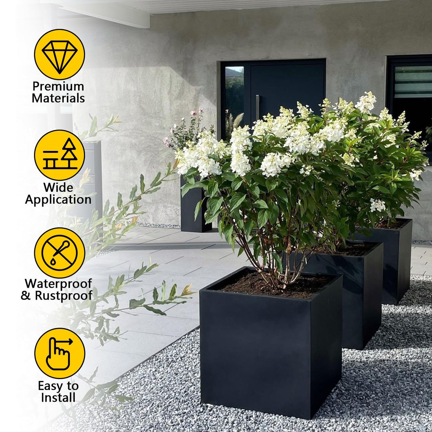 VEVIVOOVY Heavy Duty Steel Planter Box (16"x16"x16"),Square Tall Planter Modern Detached for Indoor & Outdoor Planters Cube,Black Flower Plant Pot for Commercial Residential for Patio Deck & Backyard