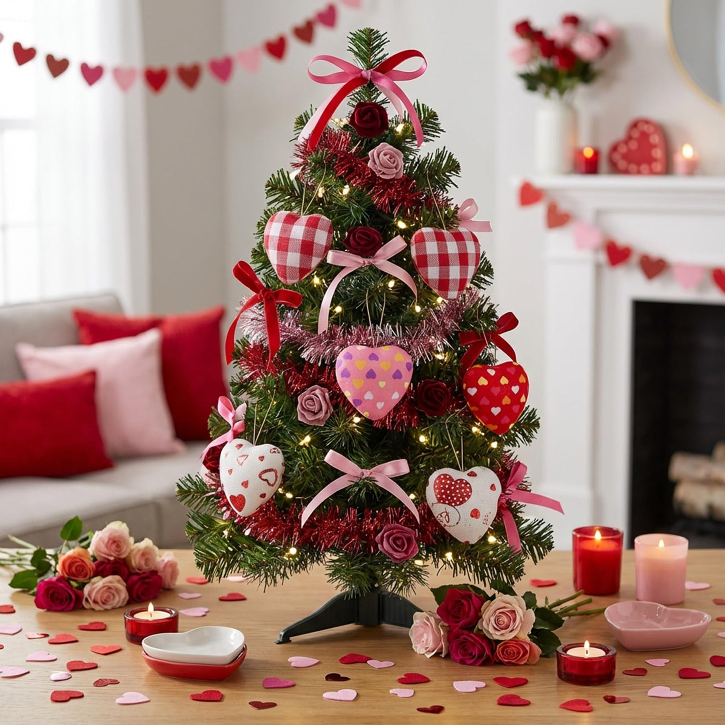 EBaokuup 30 Pcs Valentines Fabric Heart Ornament for Hanging-6 Styles Red Pink Buffalo Plaid Check-Heart-Shaped Hanging Decoration for Valentine's Day Home Decor Wedding Party DIY Crafts