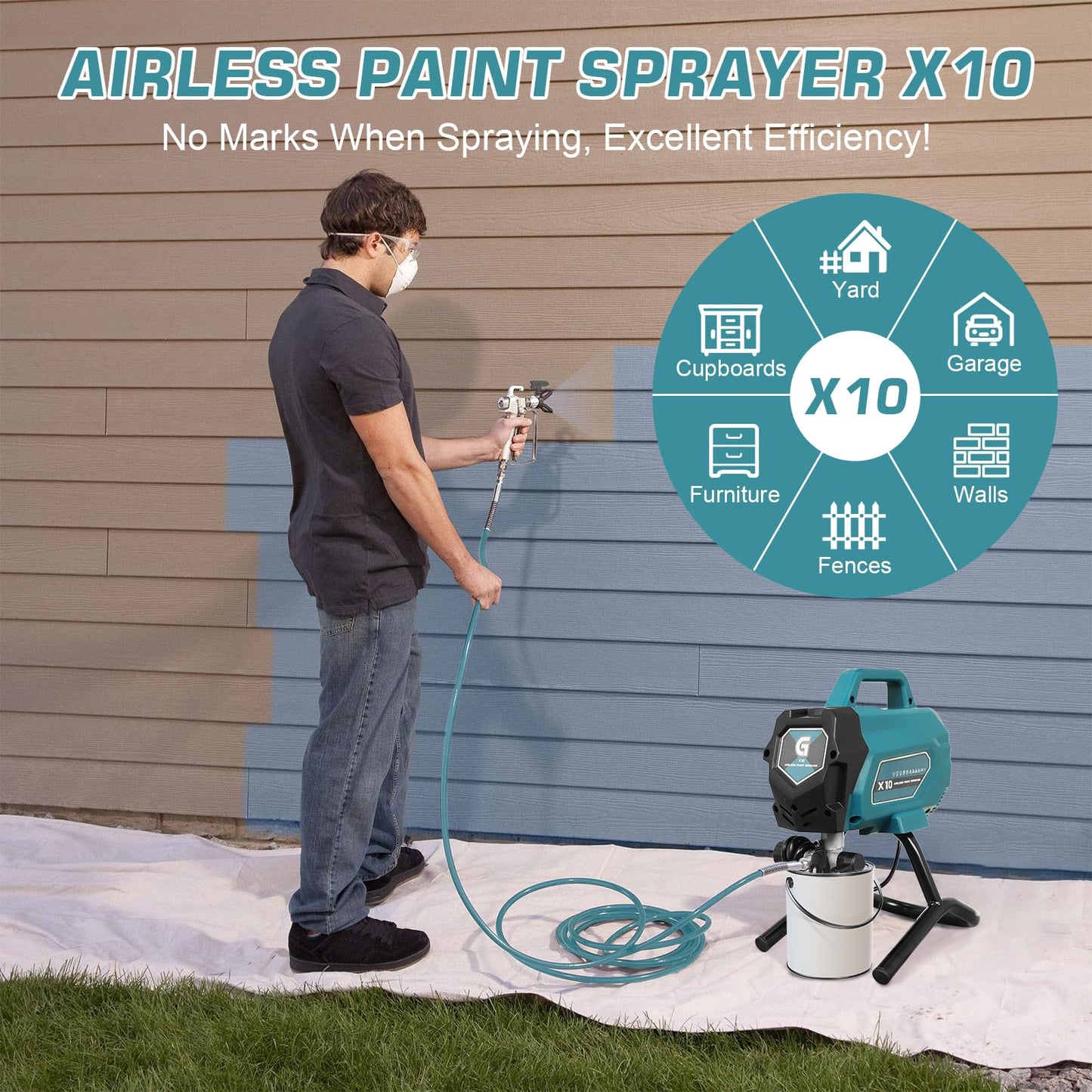 750W Airless Paint Sprayer, 3300 PSI Stand Airless Sprayer, High Efficiency Electric Paint Sprayer for Up to 10 Gallon DIY Painting Projects House Exterior Fence Deck