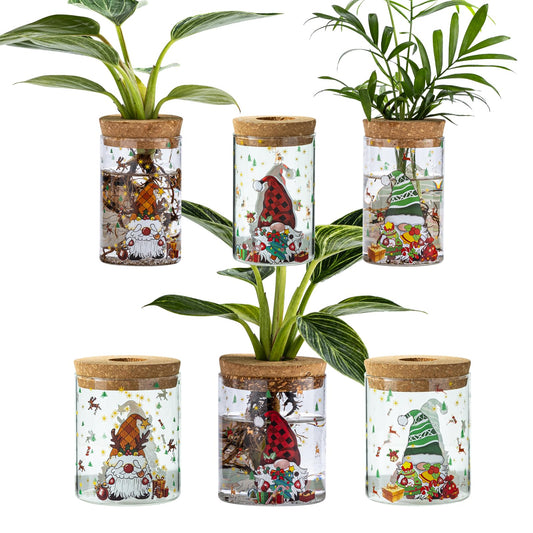 Christmas Vases, 2 Sizes Propagation Jars with Christmas Decorations Patterns, Desktop Glass Hydroponic Planter for Plant Cuttings, for Plant Lovers (6)