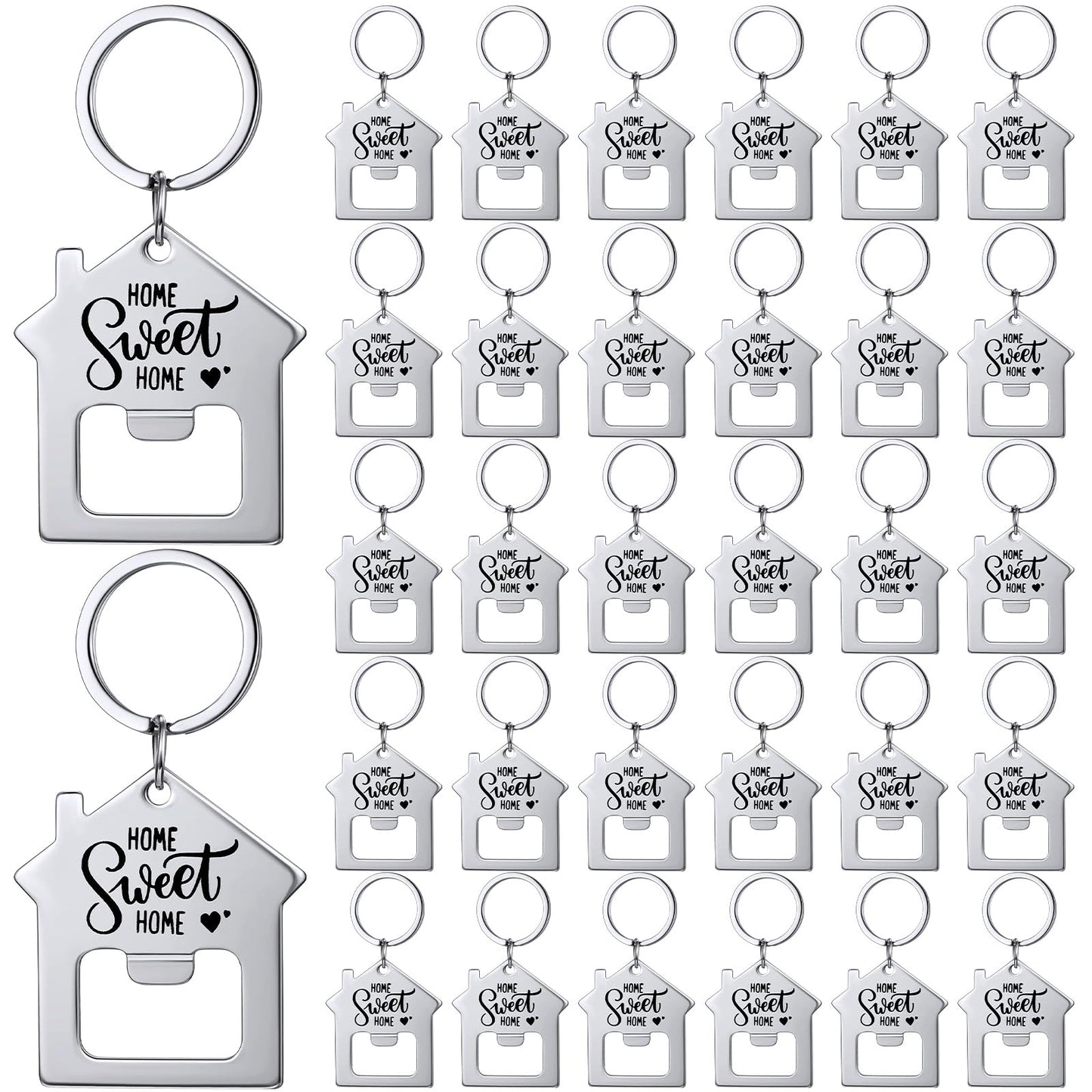 Jingmore 30 Pcs New Home Keychains Bulk Estate Agent Gifts Guests Bottle Opener House Keyrings Housekeeping Gift Housewarming Favors