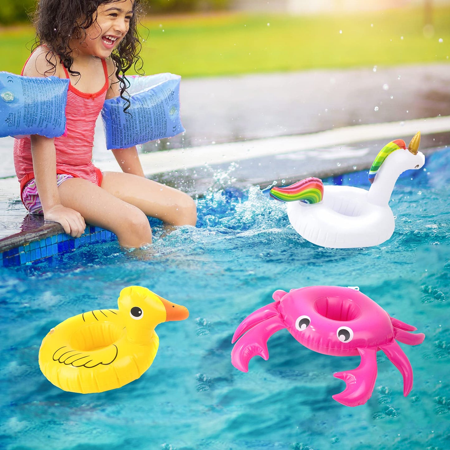 UNICORN ELEMENT 9 Pcs Cute 11.5 Inch Girl Doll Swim Accessories Set Swimming Pool Floaties Party Ring Inflatable Drink Holder for 11.5" Girl Dolls Pool Toys