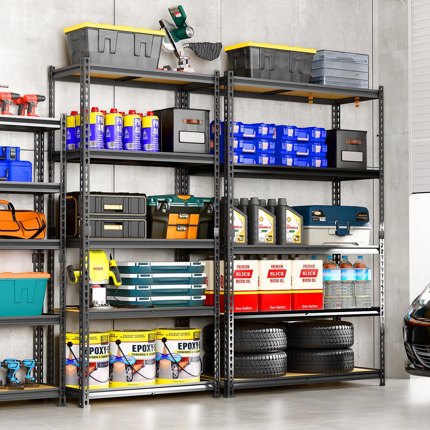 LEVELEVE 5-Tier Storage Shelving Unit, 2020 lbs Capacity, Heavy Duty Adjustable Metal Utility Shelf, 48" L x 18" W x 73" H for Garage, Kitchen, Pantry, Basement, Bathroom, Laundry, 3 Pack