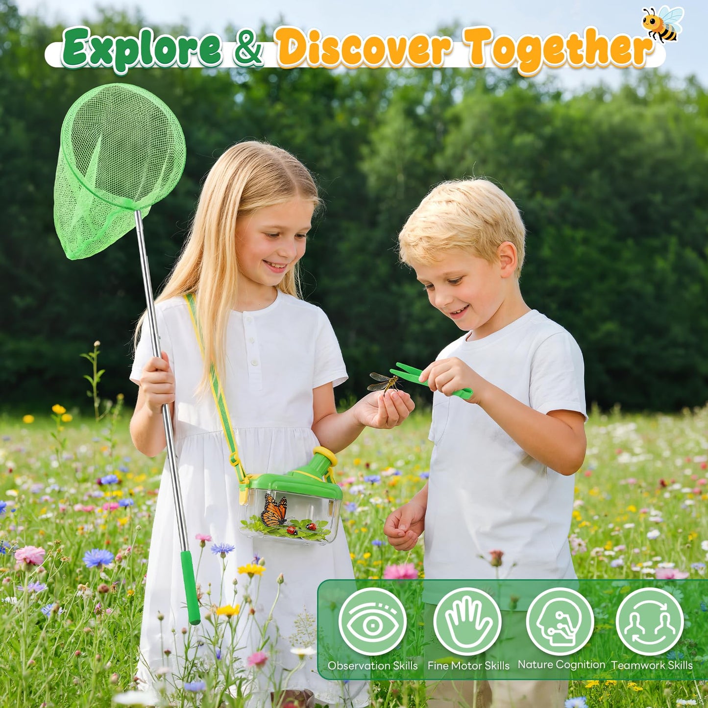 Toycost Kids Explorer Kit & Bug Catcher Kit with Vest, Carry Bag, Binoculars,Observation Jar, Butterfly Net, Magnifying Glass, Outdoor Nature Exploration STEM Toys Camping Gift for Boys Girls Ages 3-7
