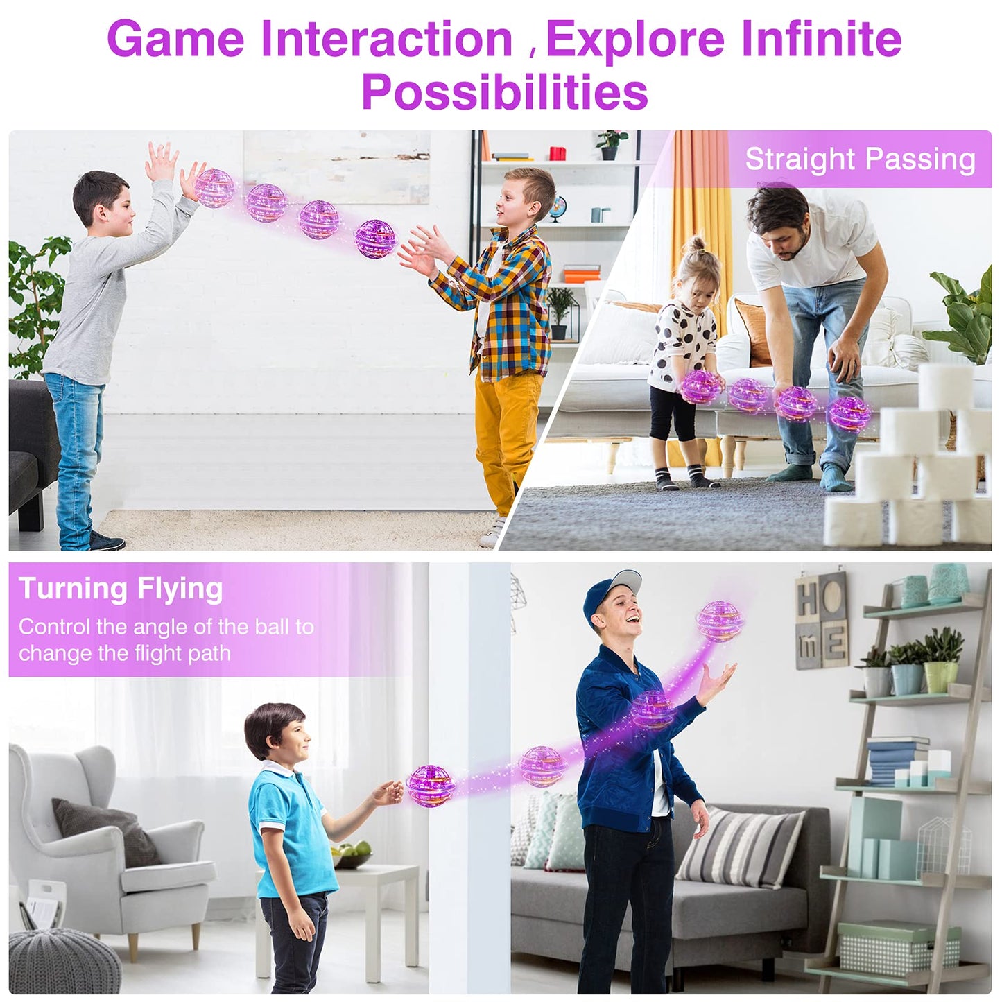 Ciniffo Flying Orb Ball Toy 2025 – Light Up Hand Controlled Boomerang Spinner Mini Drone Toy, Hover Cosmic Globe Ball, Cool Christmas & Birthday Gift for Girls Boys Teens Ages 6+ (Purple)