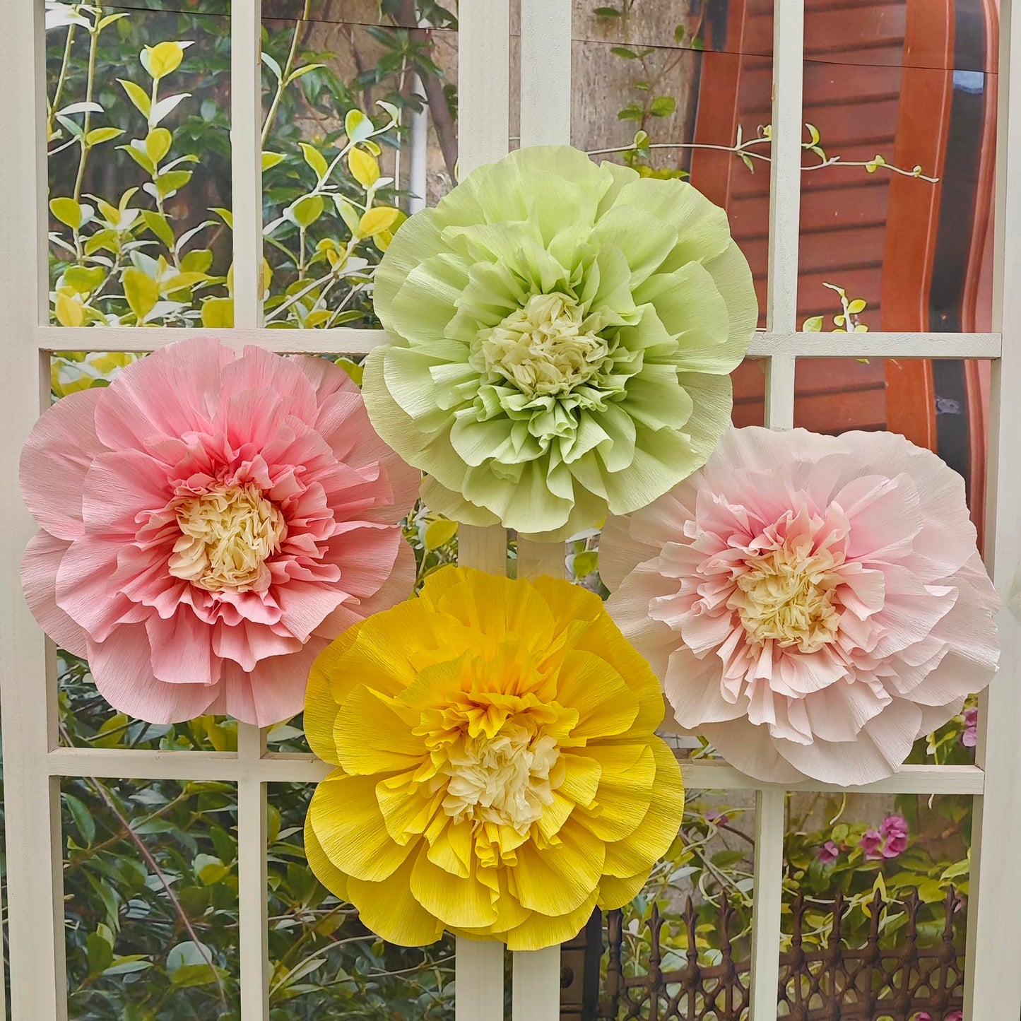Mybbshower Crepe Paper Flower for Wall Psprt Pom Pom Decor Girls Birthday Party Backdrop Baby Shower Nursery Room Decoration Pack of 4 (Blush Yellow Mint)