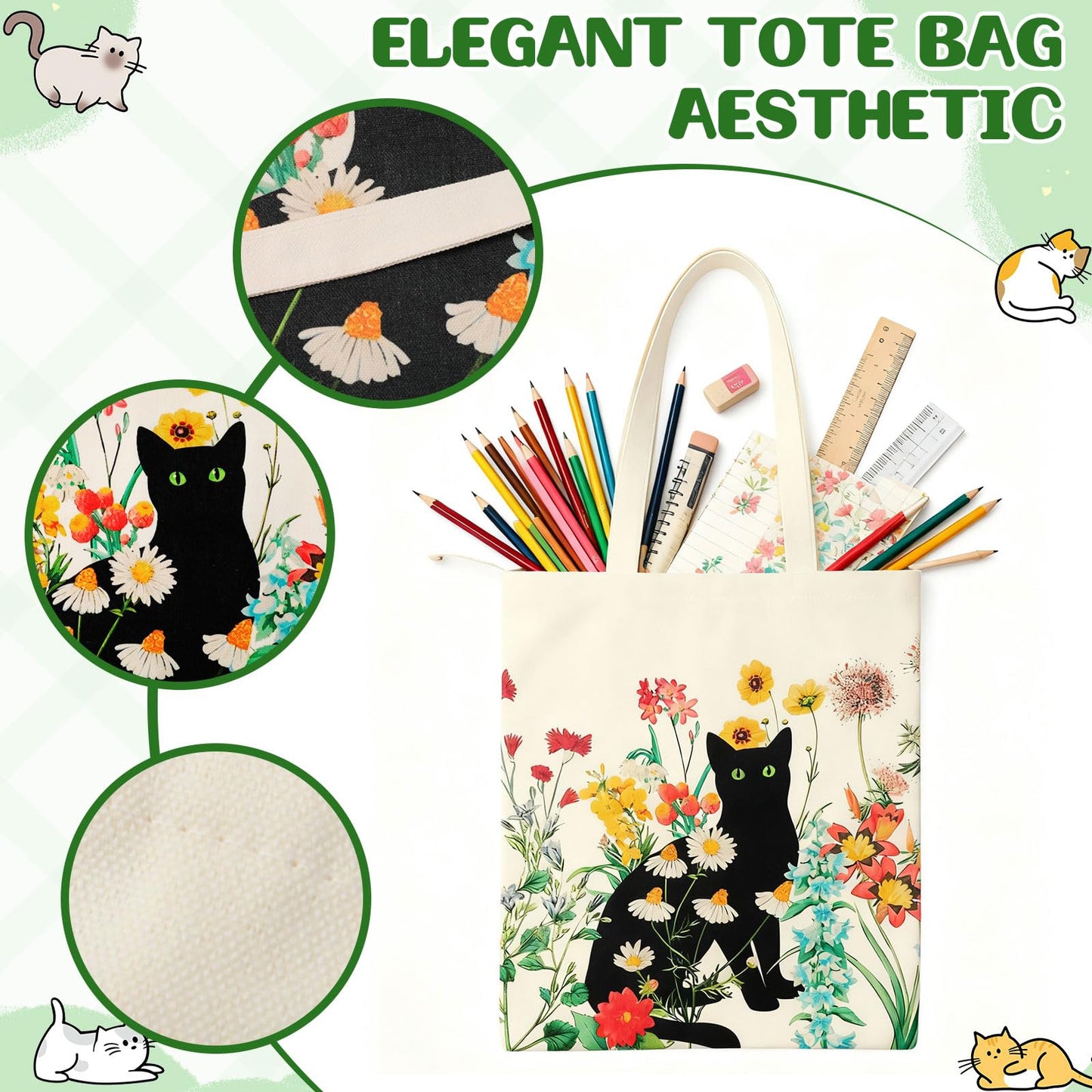 Cat Lover Gift Set for Women, 25 Pack with Tote Bag, Socks, Pens, Sticky Notes, Paper Clips and Crochet Coasters, Teacher Appreciation Gifts for Women, End of School Year